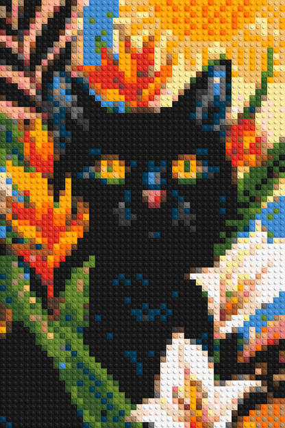 Black Cat in Tropical Sun Illustration - Brick Art Mosaic Kit 2x3 large