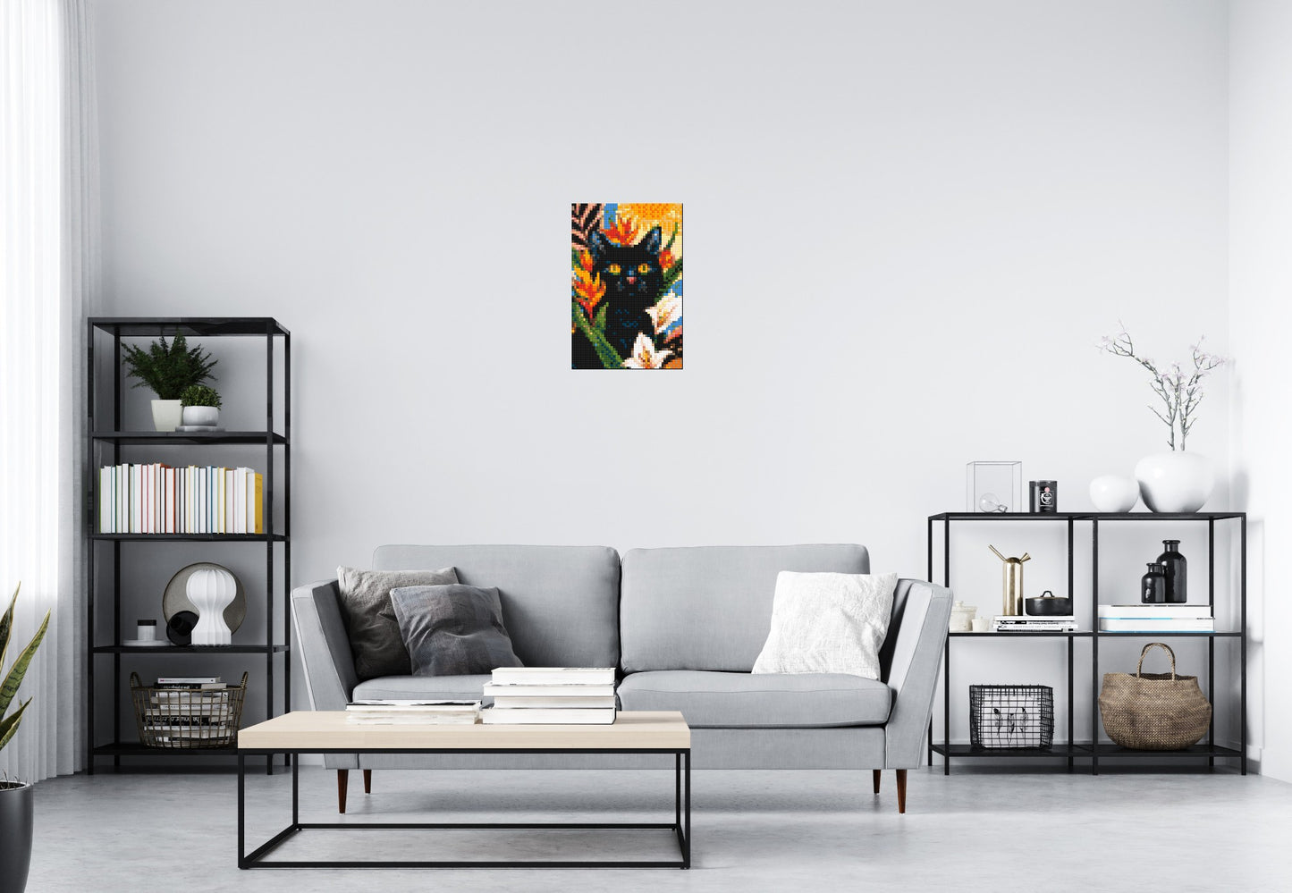 Black Cat in Tropical Sun Illustration - Brick Art Mosaic Kit 2x3 large