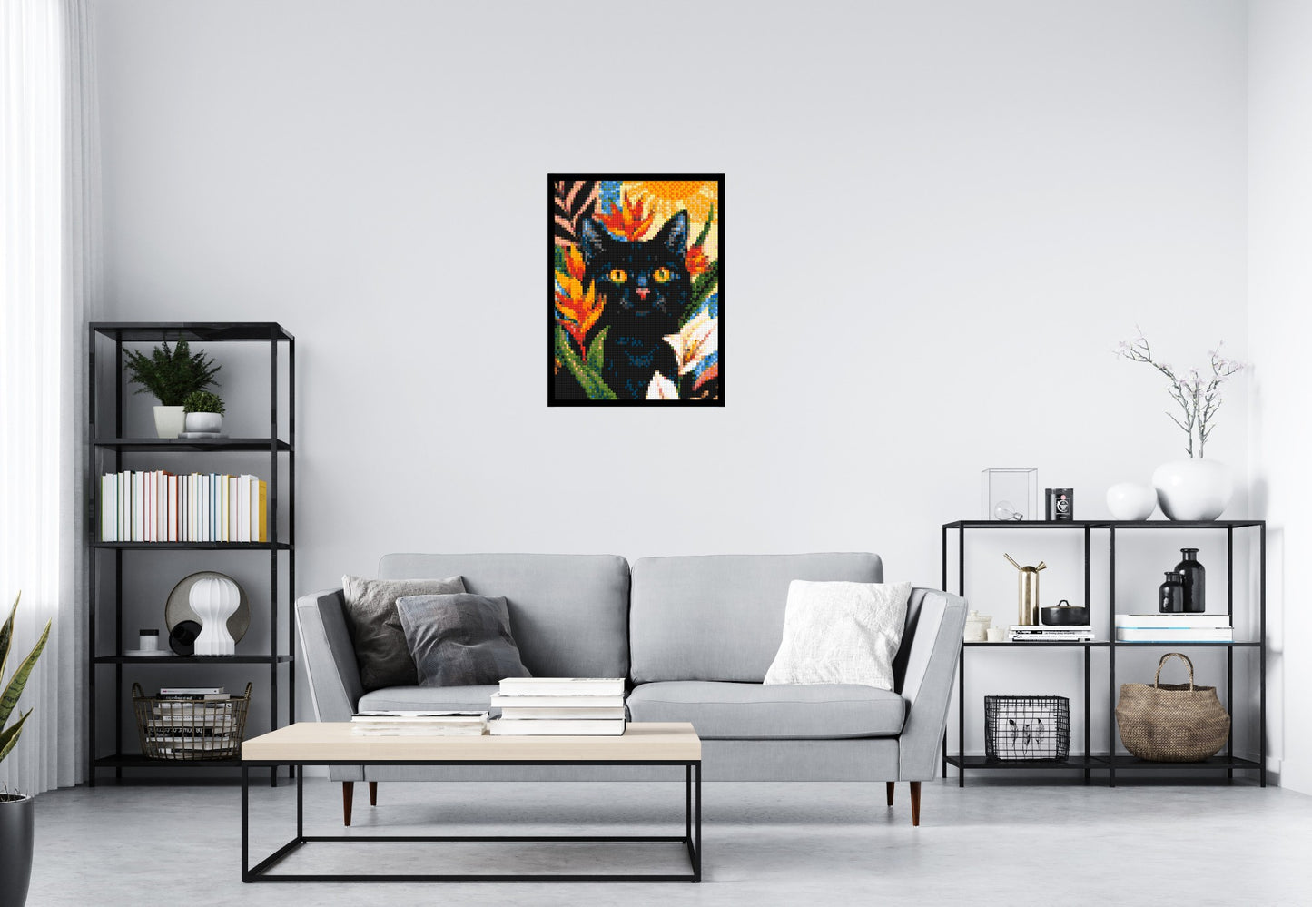 Black Cat in Tropical Sun Illustration - Brick Art Mosaic Kit 3x4 large