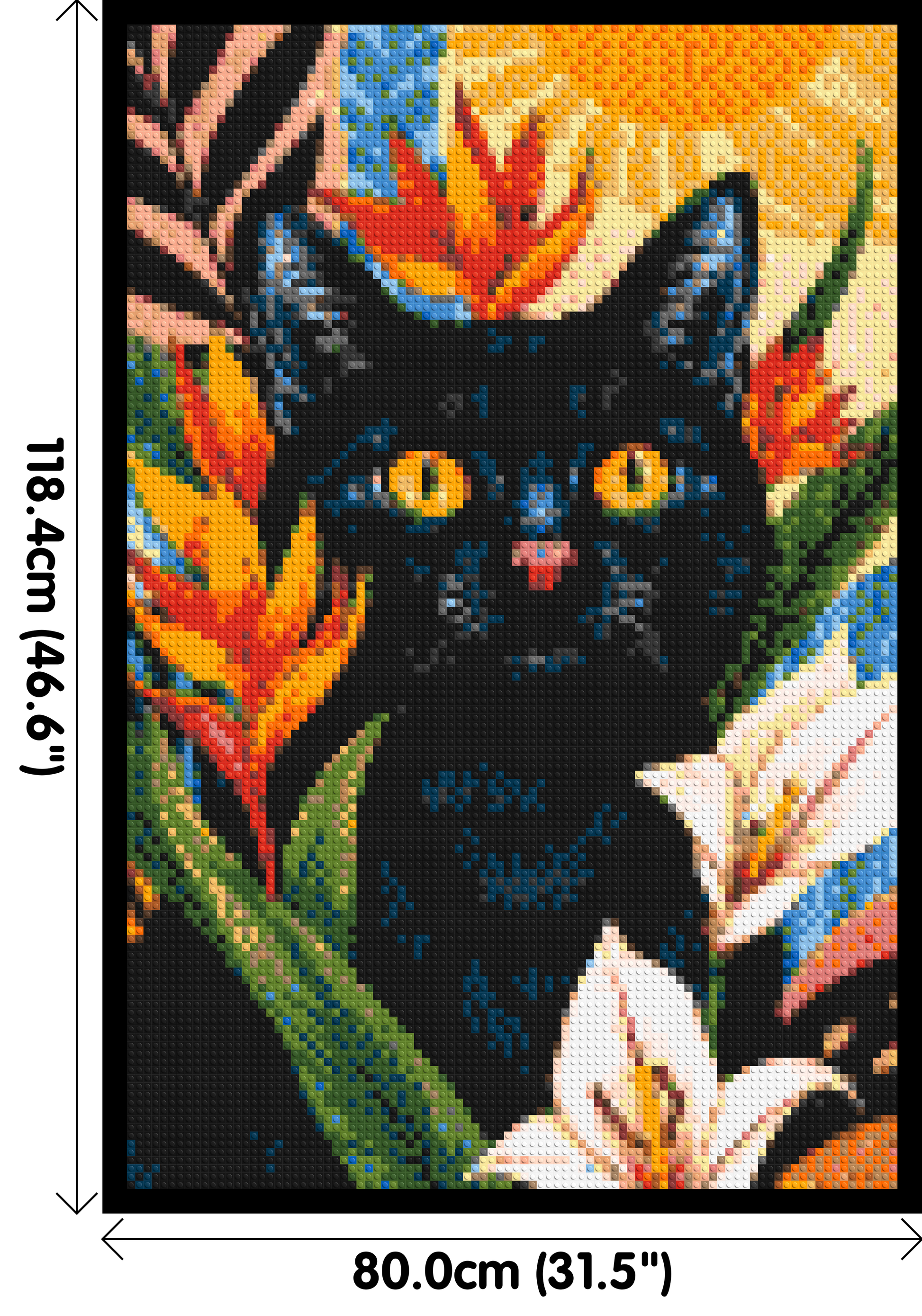 Black Cat in Tropical Sun Illustration - Brick Art Mosaic Kit 4x6 dimensions with frame