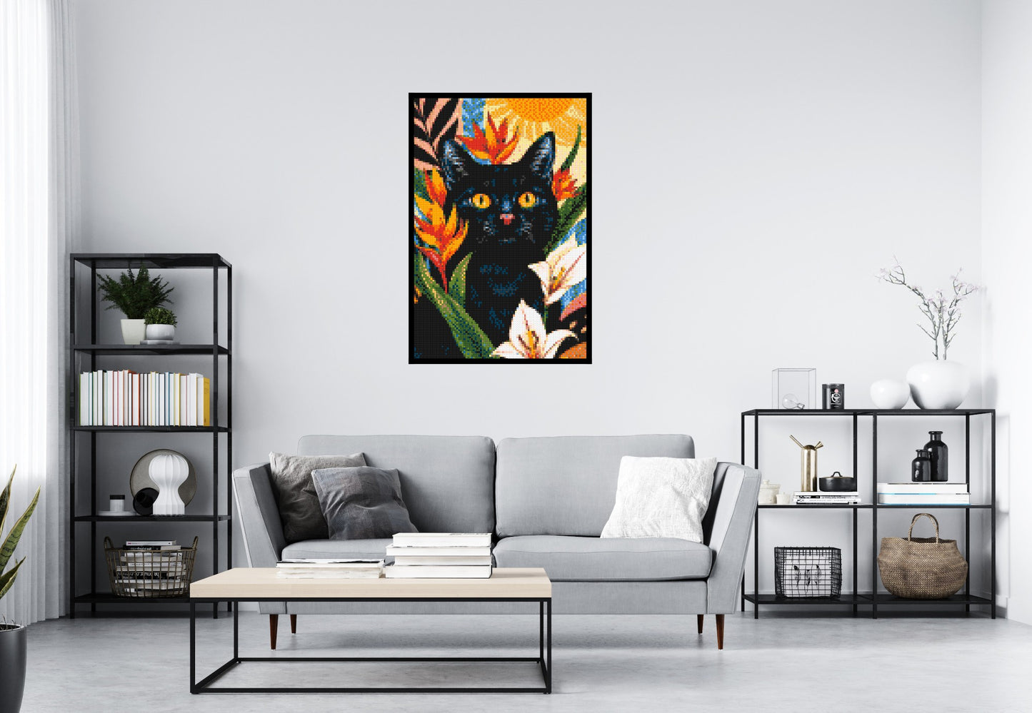 Black Cat in Tropical Sun Illustration - Brick Art Mosaic Kit 4x6 large