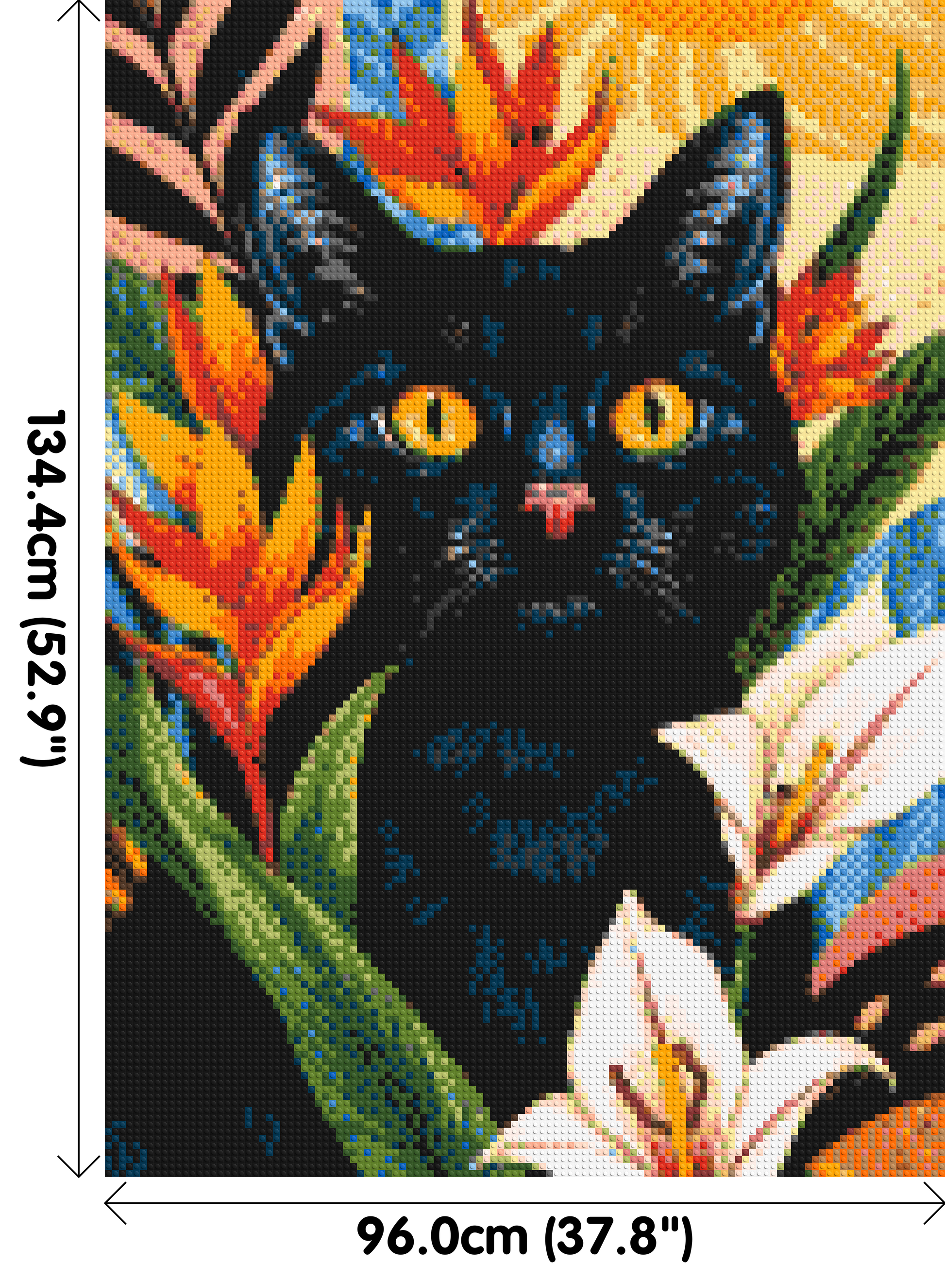 Black Cat in Tropical Sun Illustration - Brick Art Mosaic Kit 5x7 dimensions