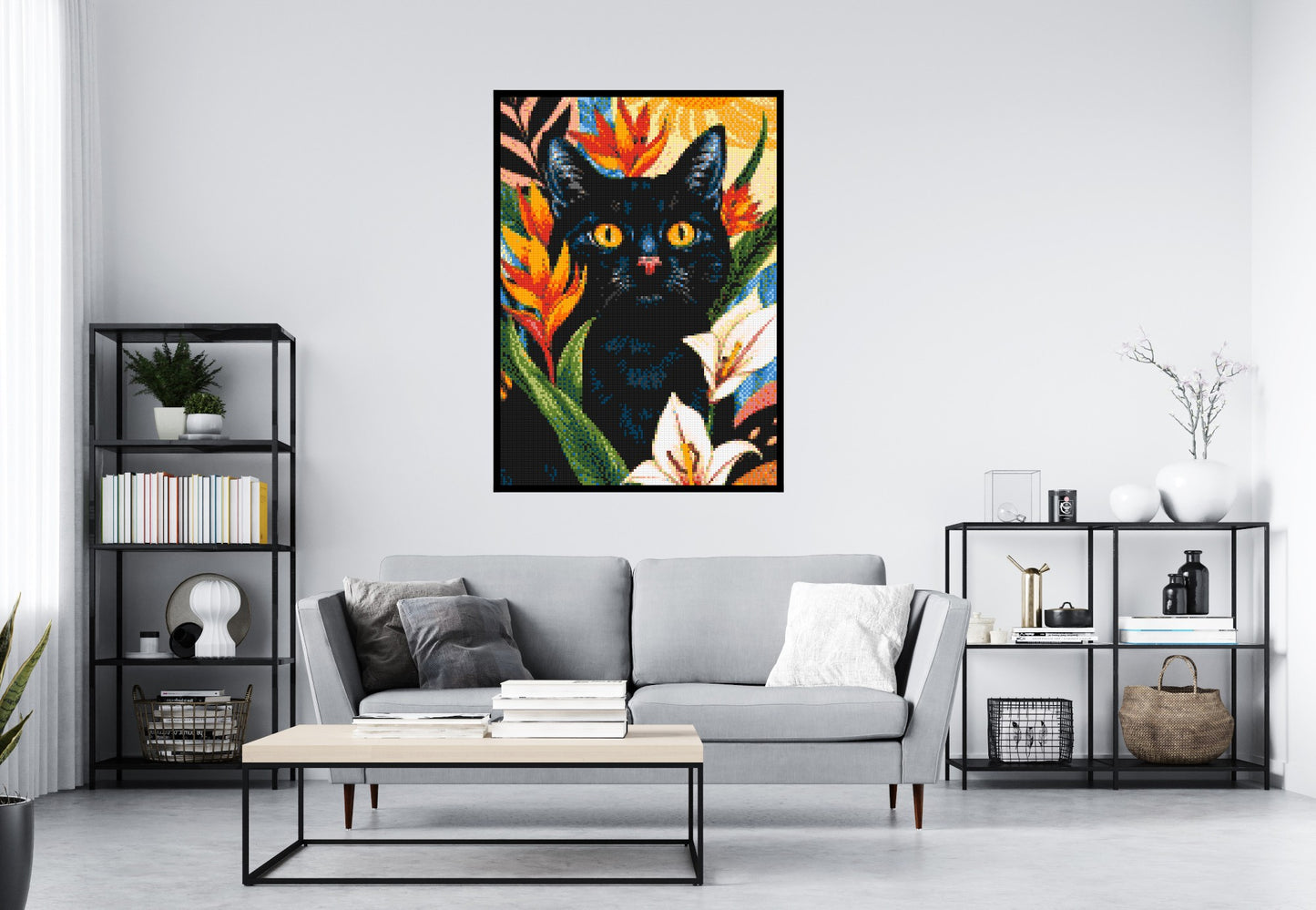 Black Cat in Tropical Sun Illustration - Brick Art Mosaic Kit 5x7 large