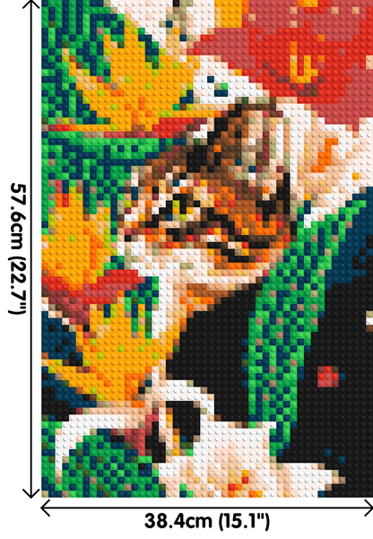 Tabby Cat with Birds of Paradise Illustration - Brick Art Mosaic Kit 2x3 large