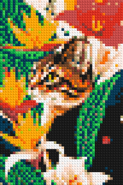 Tabby Cat with Birds of Paradise Illustration - Brick Art Mosaic Kit 2x3 large