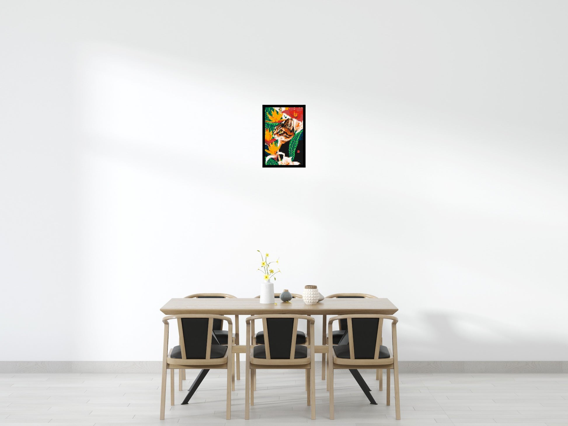 Tabby Cat with Birds of Paradise Illustration - Brick Art Mosaic Kit 2x3 scene with frame