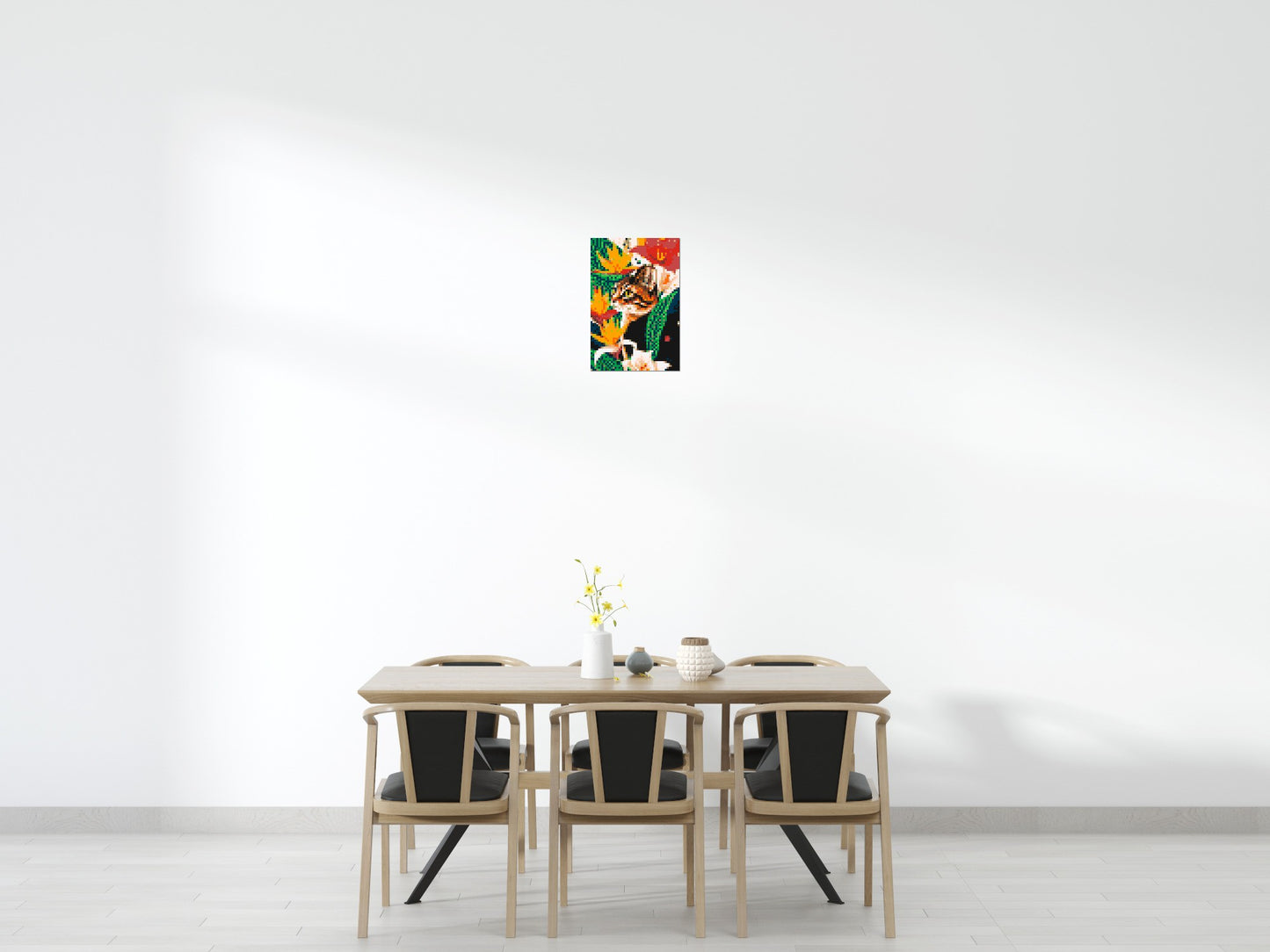 Tabby Cat with Birds of Paradise Illustration - Brick Art Mosaic Kit 2x3 large