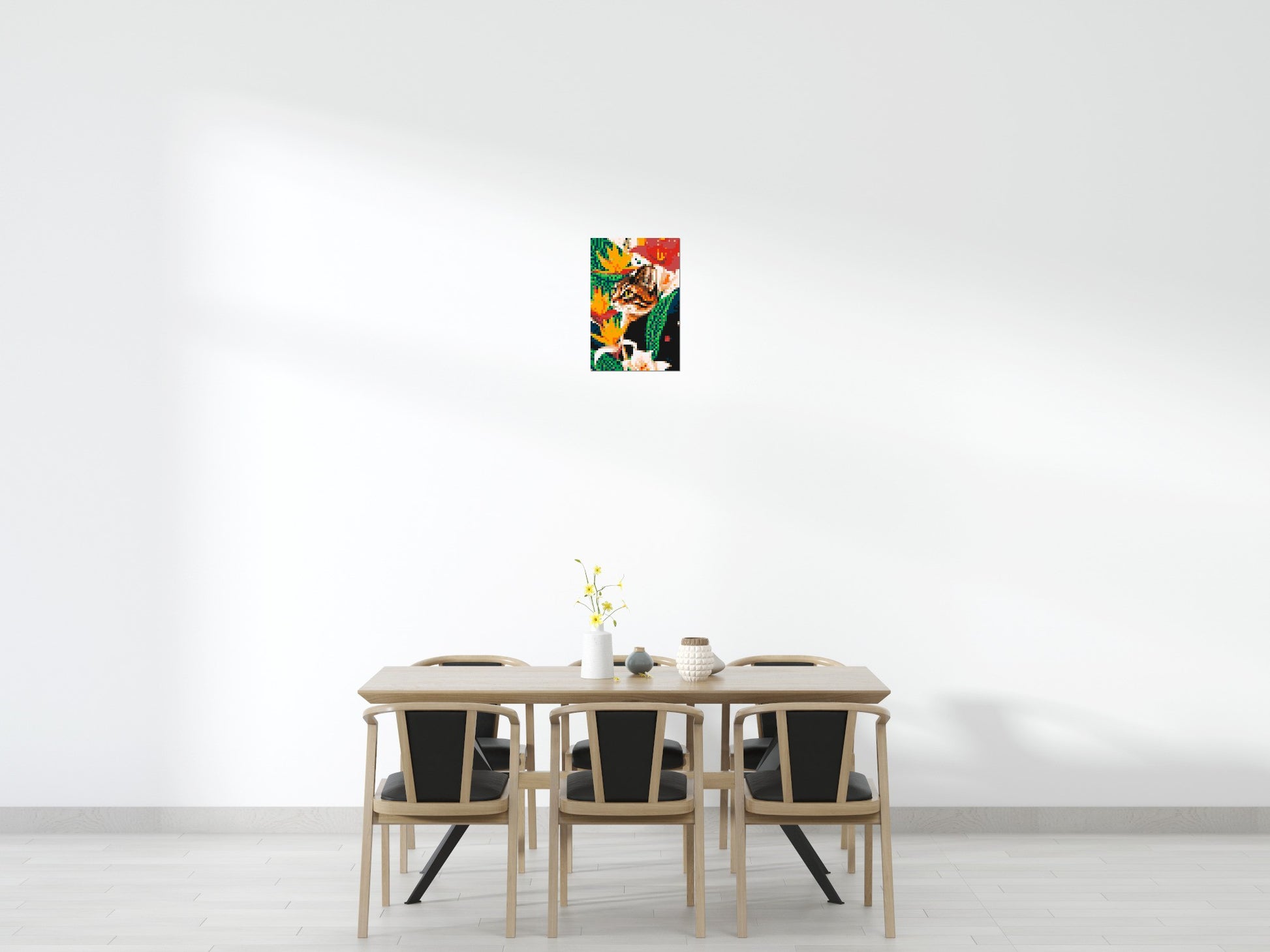 Tabby Cat with Birds of Paradise Illustration - Brick Art Mosaic Kit 2x3 scene