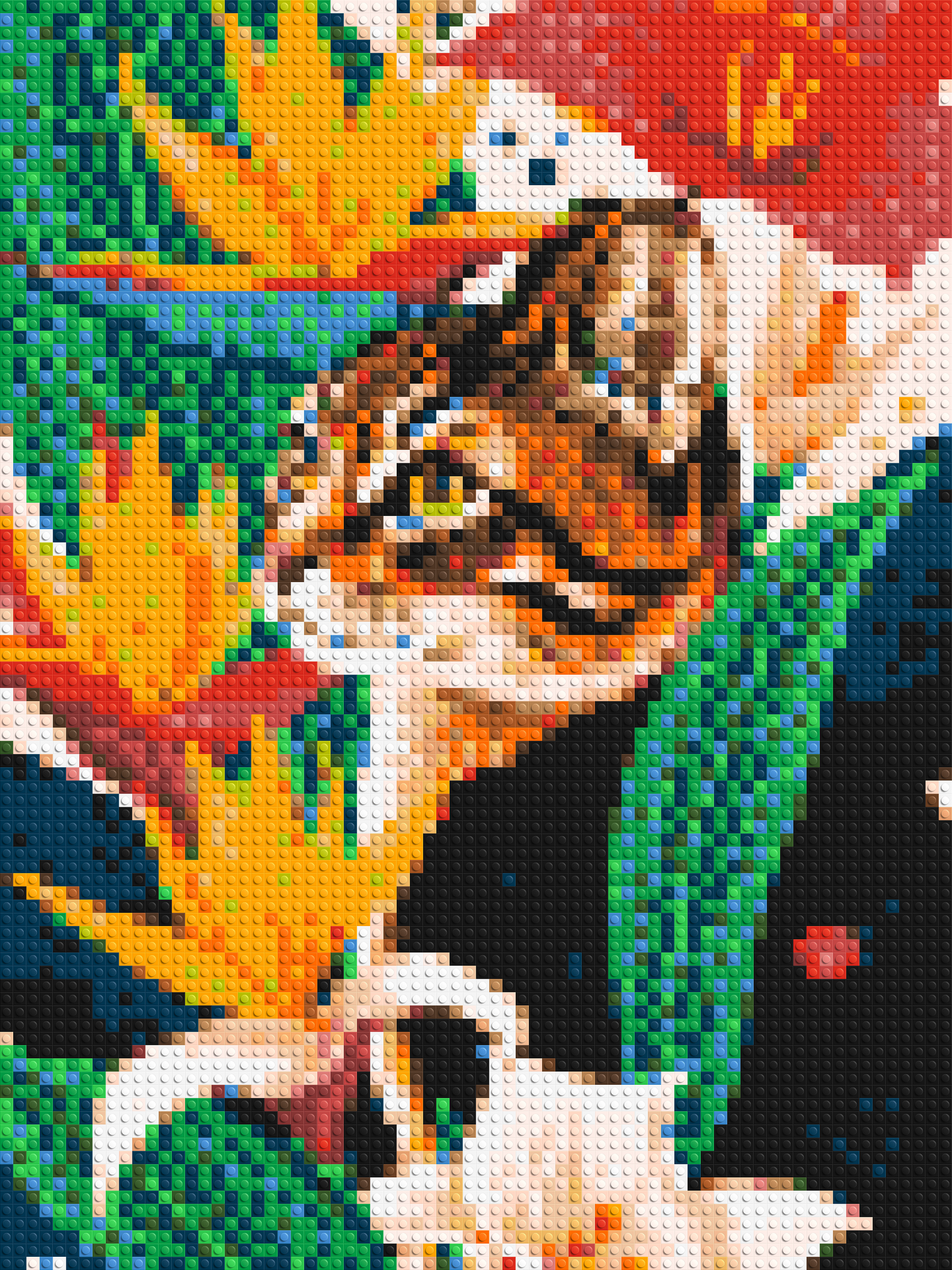 Tabby Cat with Birds of Paradise Illustration - Brick Art Mosaic Kit 3x4 large