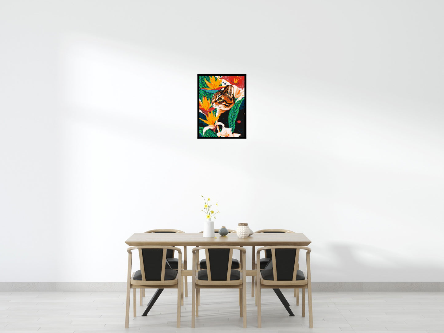 Tabby Cat with Birds of Paradise Illustration - Brick Art Mosaic Kit 3x4 large