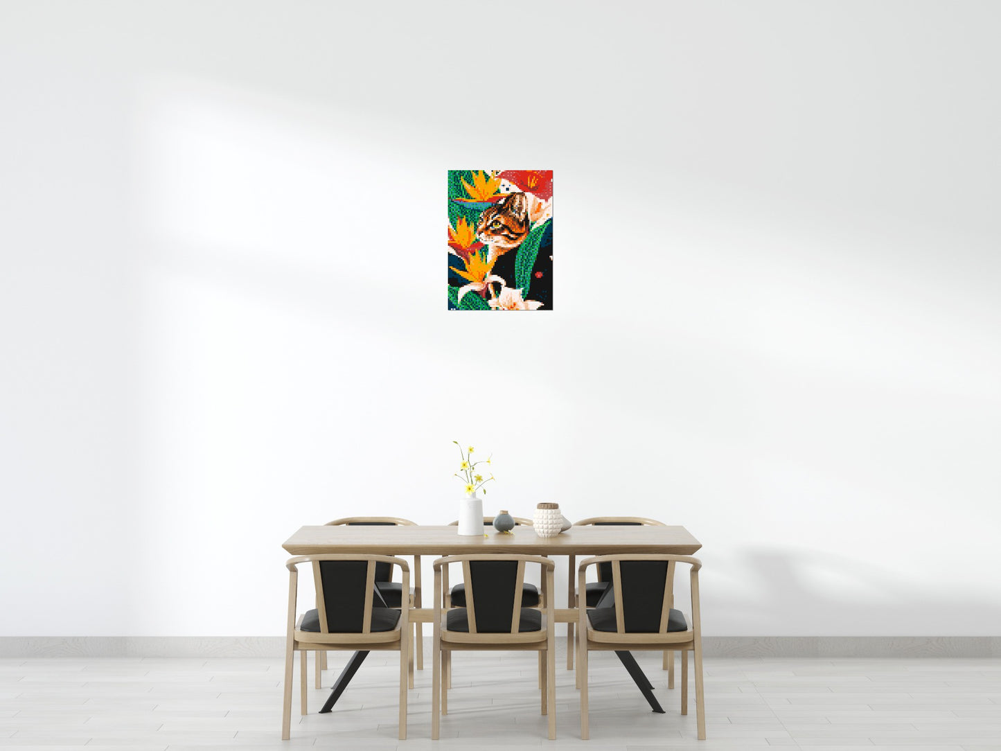 Tabby Cat with Birds of Paradise Illustration - Brick Art Mosaic Kit 3x4 large