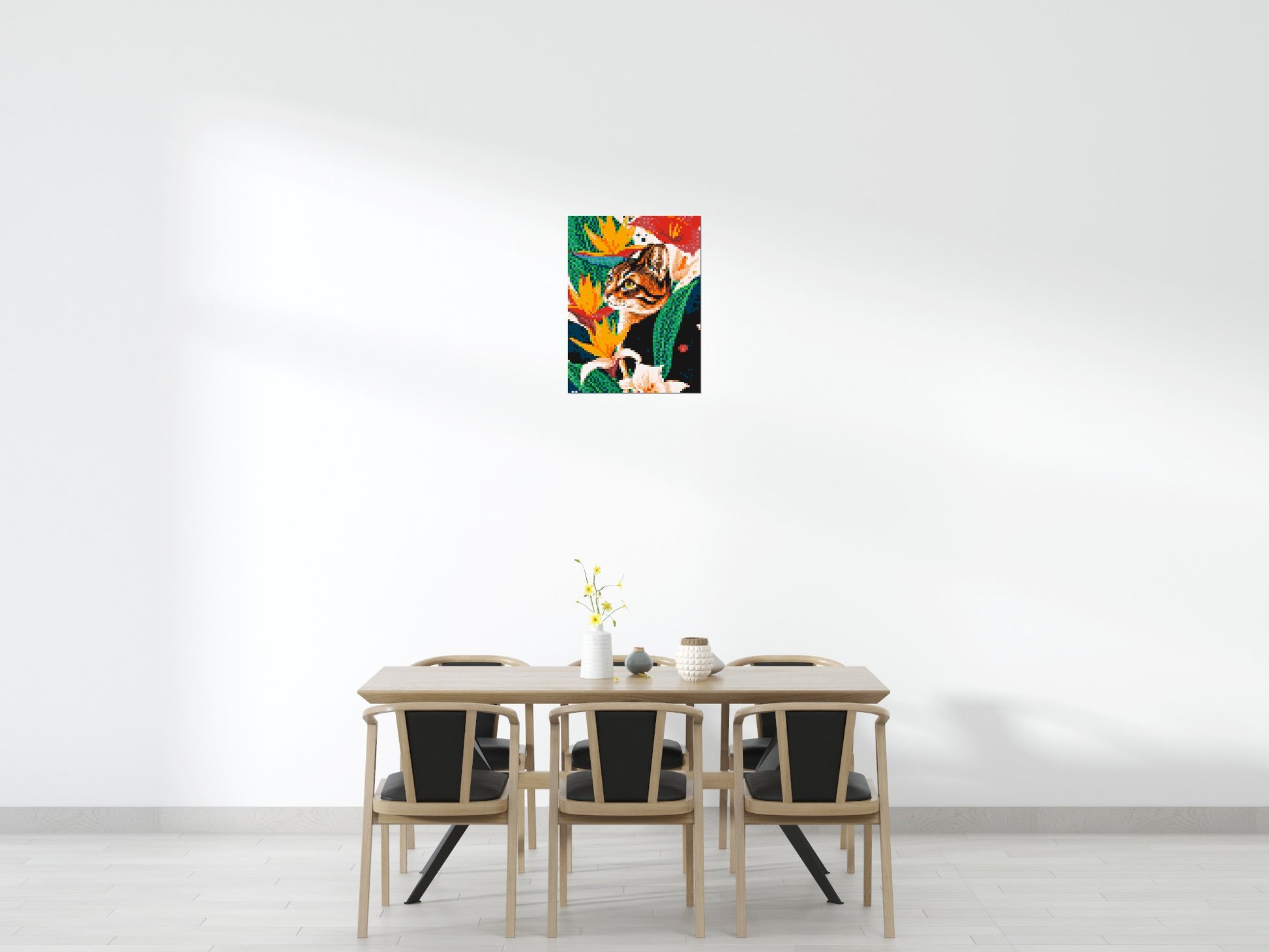 Tabby Cat with Birds of Paradise Illustration - Brick Art Mosaic Kit 3x4 scene