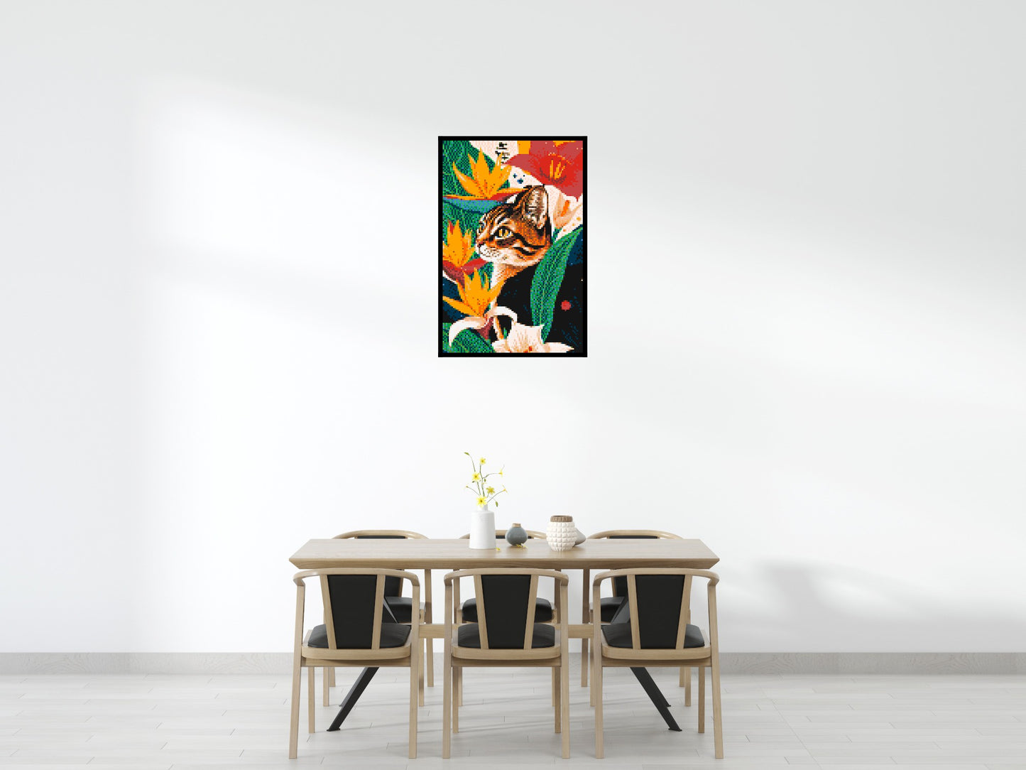 Tabby Cat with Birds of Paradise Illustration - Brick Art Mosaic Kit 4x6 large