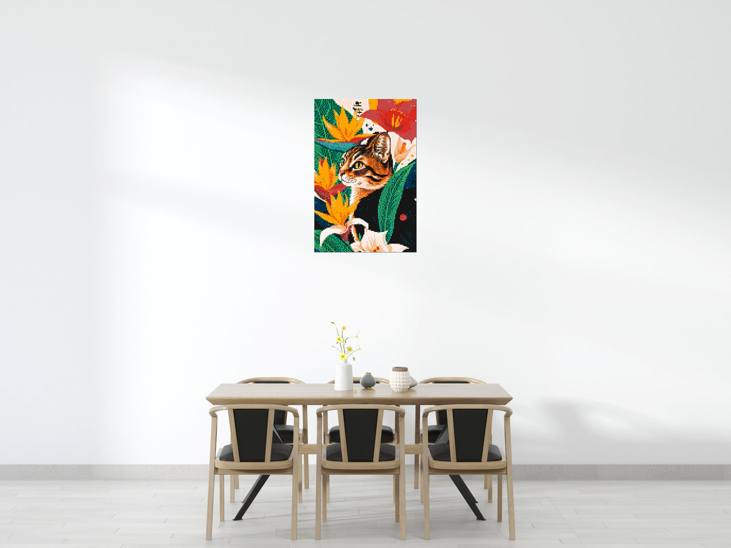 Tabby Cat with Birds of Paradise Illustration - Brick Art Mosaic Kit 4x6 large