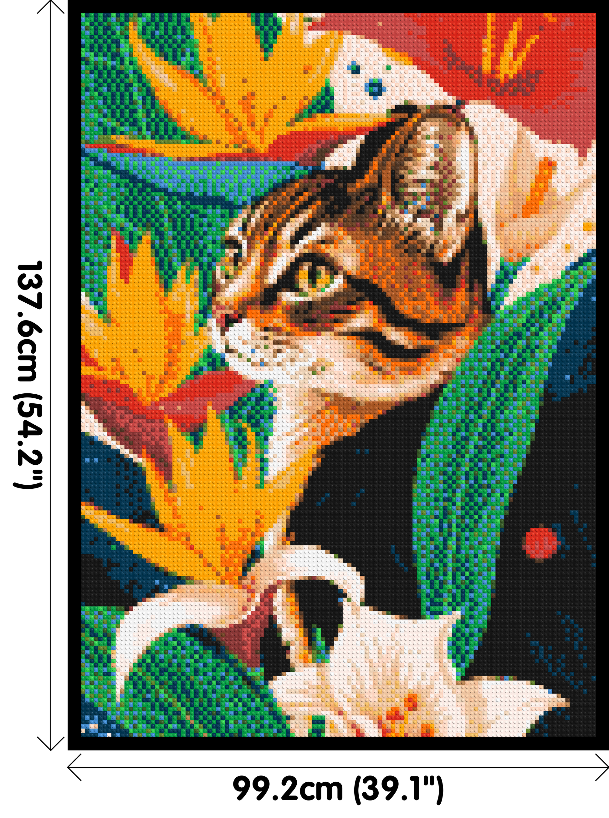 Tabby Cat with Birds of Paradise Illustration - Brick Art Mosaic Kit 5x7 dimensions with frame