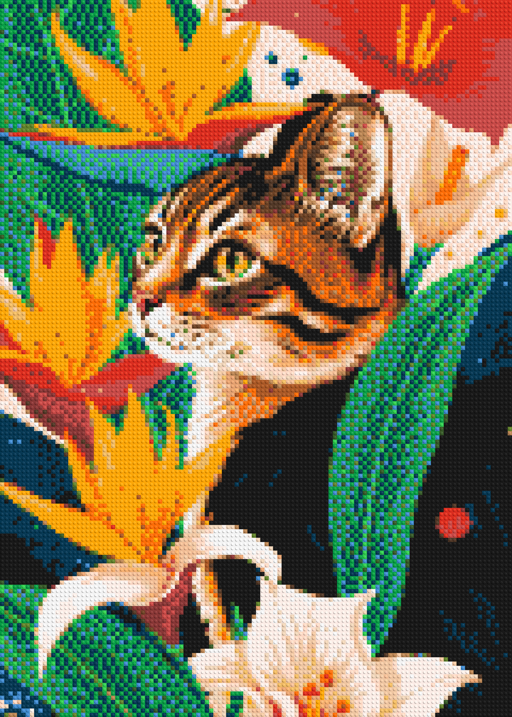 Tabby Cat with Birds of Paradise Illustration - Brick Art Mosaic Kit 5x7 large