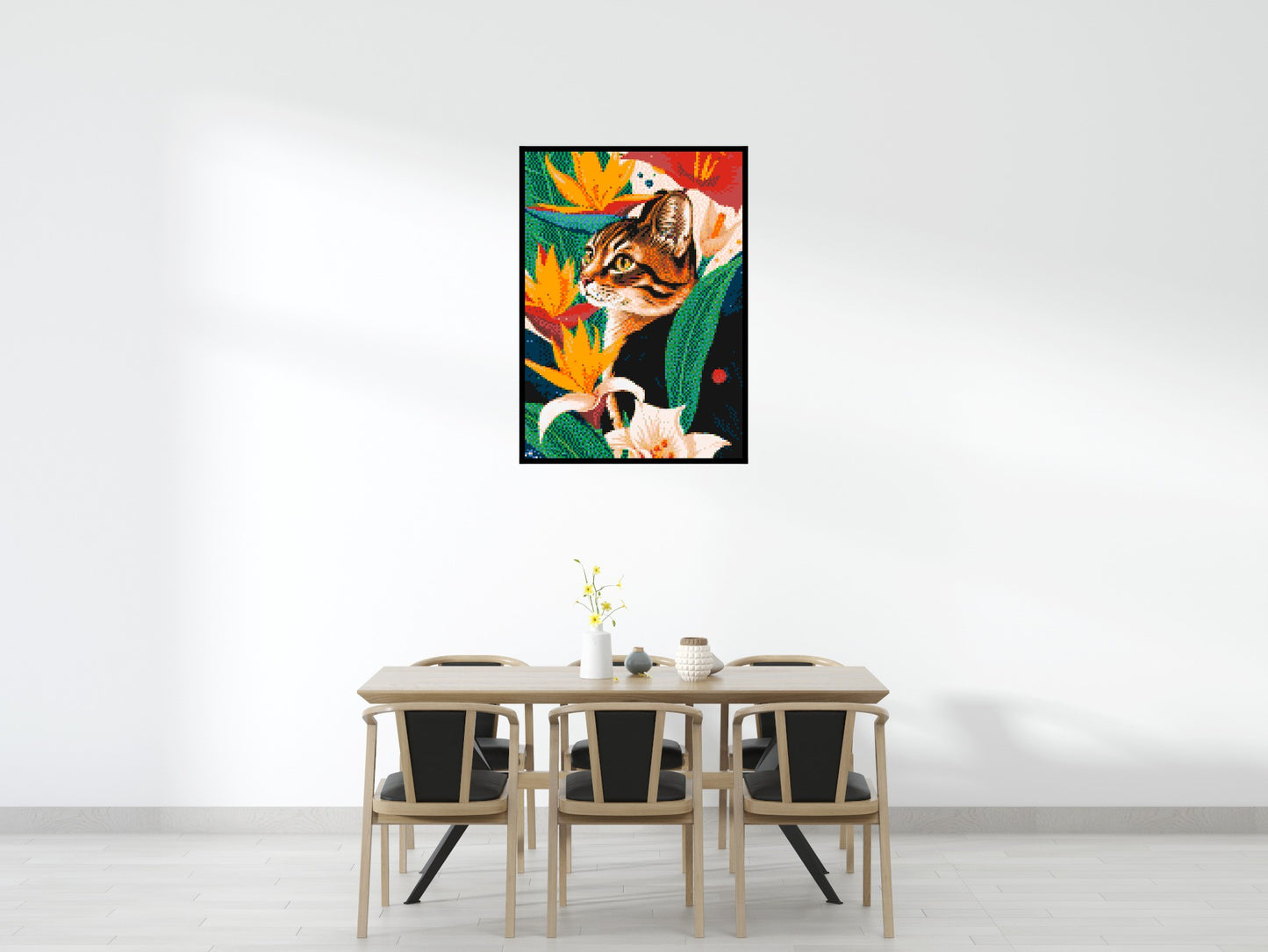 Tabby Cat with Birds of Paradise Illustration - Brick Art Mosaic Kit 5x7 large