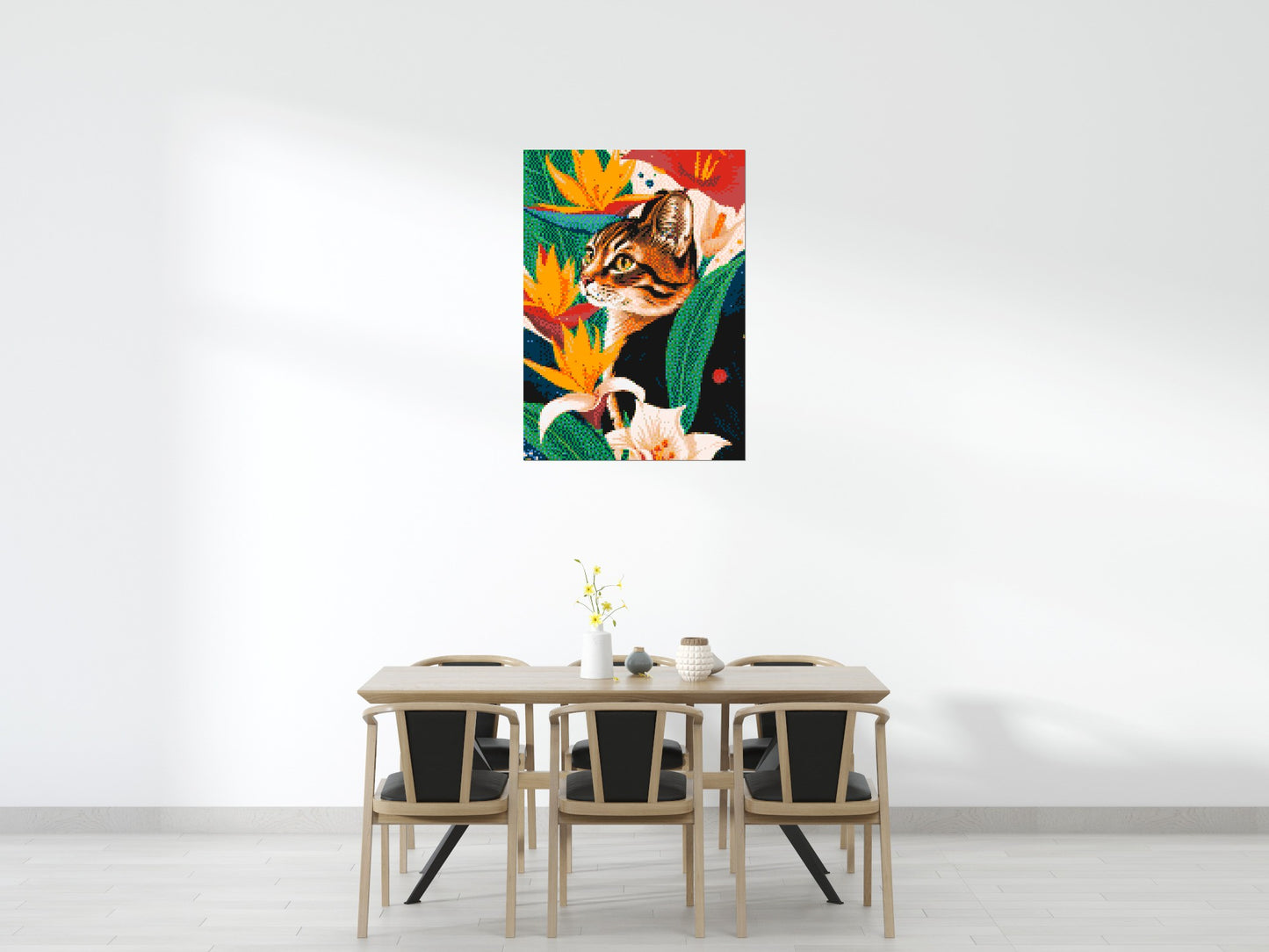 Tabby Cat with Birds of Paradise Illustration - Brick Art Mosaic Kit 5x7 large