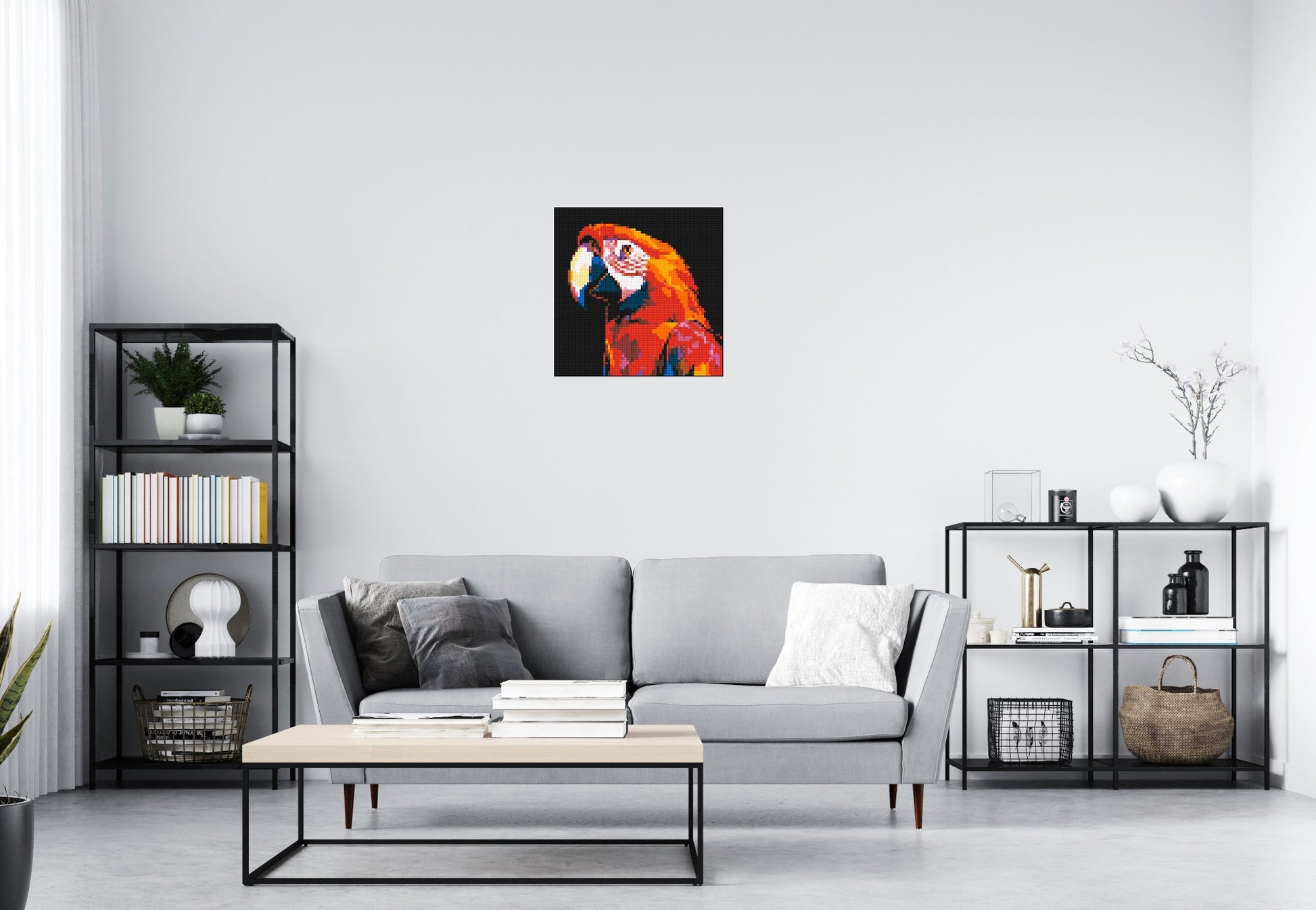Scarlet Macaw Geometric Pop Art - Brick Art Mosaic Kit 3x3 scene