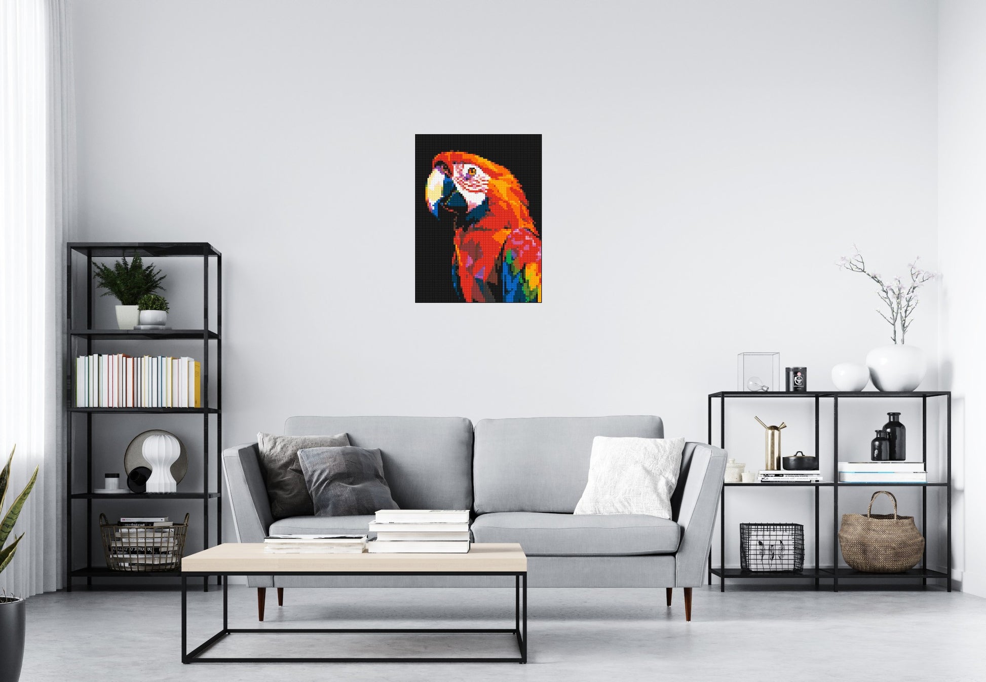 Scarlet Macaw Geometric Pop Art - Brick Art Mosaic Kit 3x4 scene