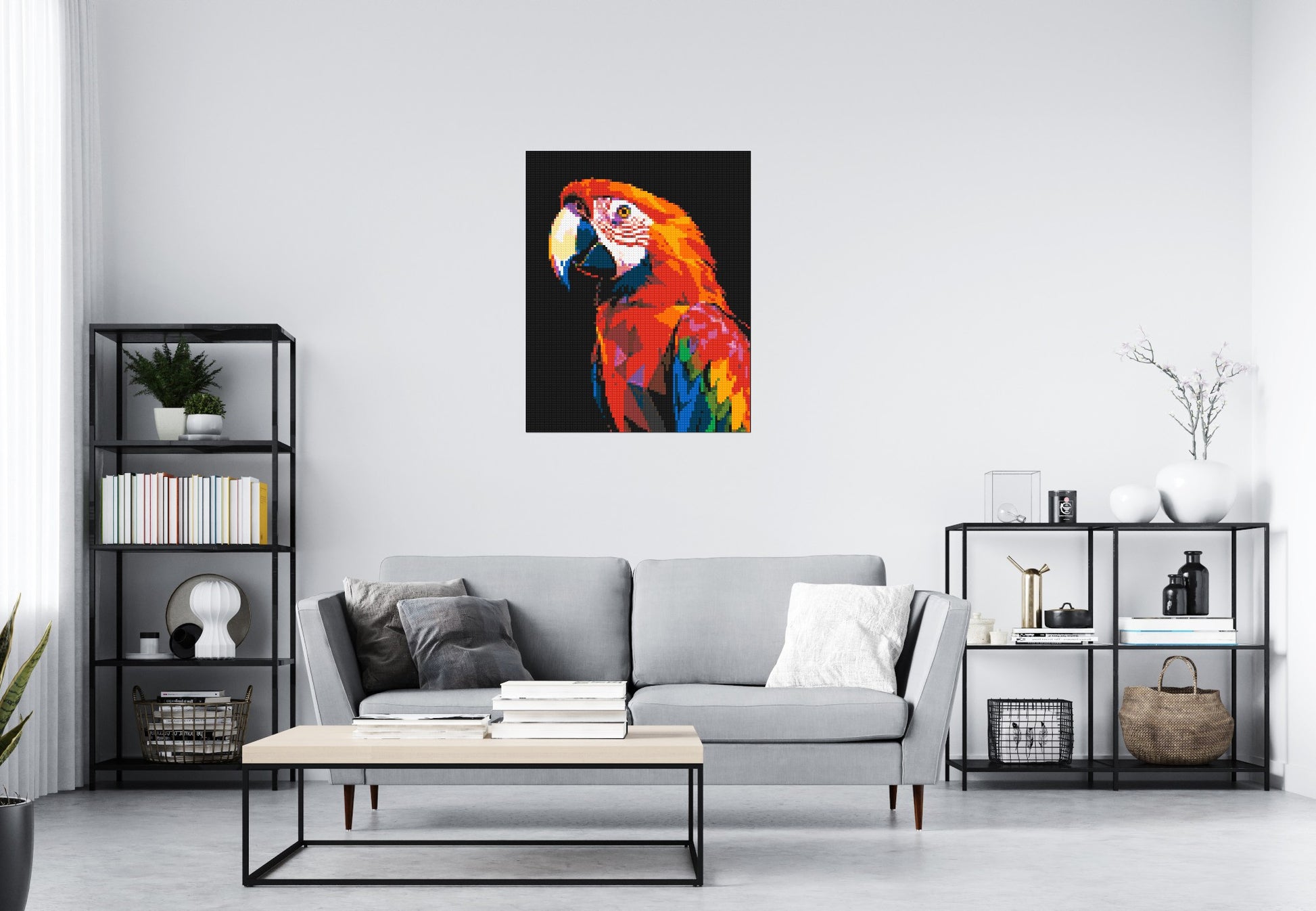 Scarlet Macaw Geometric Pop Art - Brick Art Mosaic Kit 4x5 scene