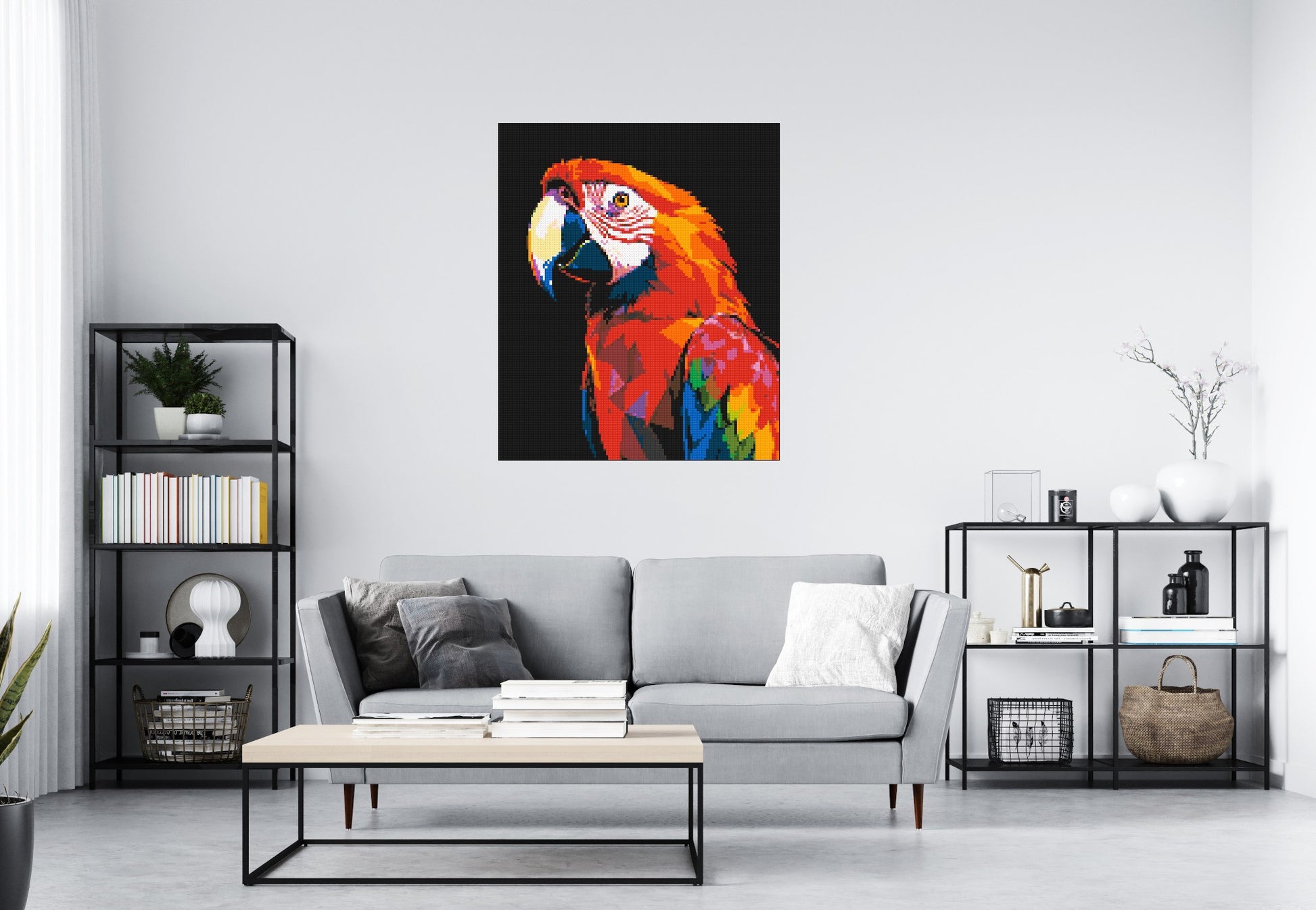 Scarlet Macaw Geometric Pop Art - Brick Art Mosaic Kit 5x6 scene