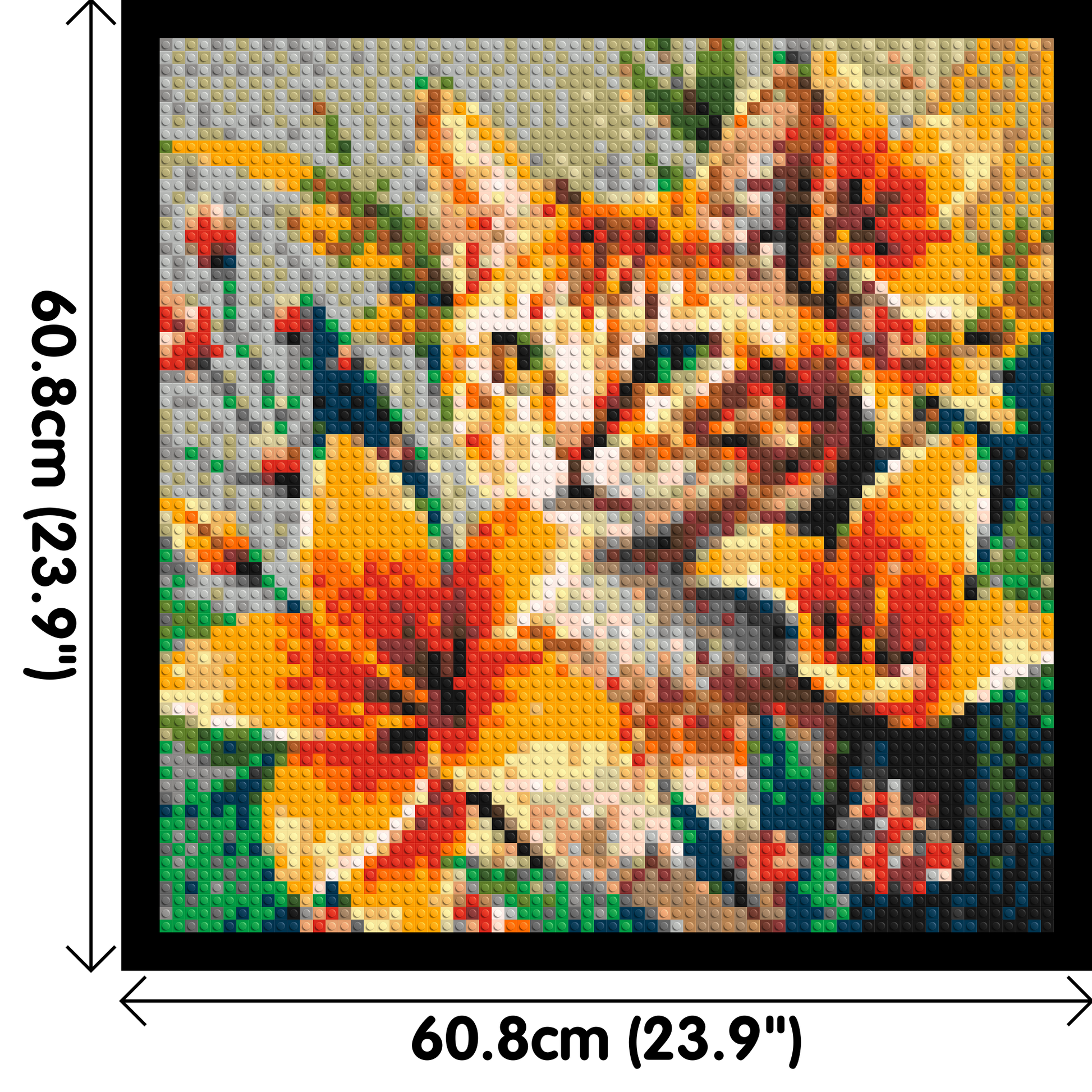 Ginger Tabby Cat with Orange Lilies and Pink Blossoms Illustration - Brick Art Mosaic Kit 3x3 dimensions with frame