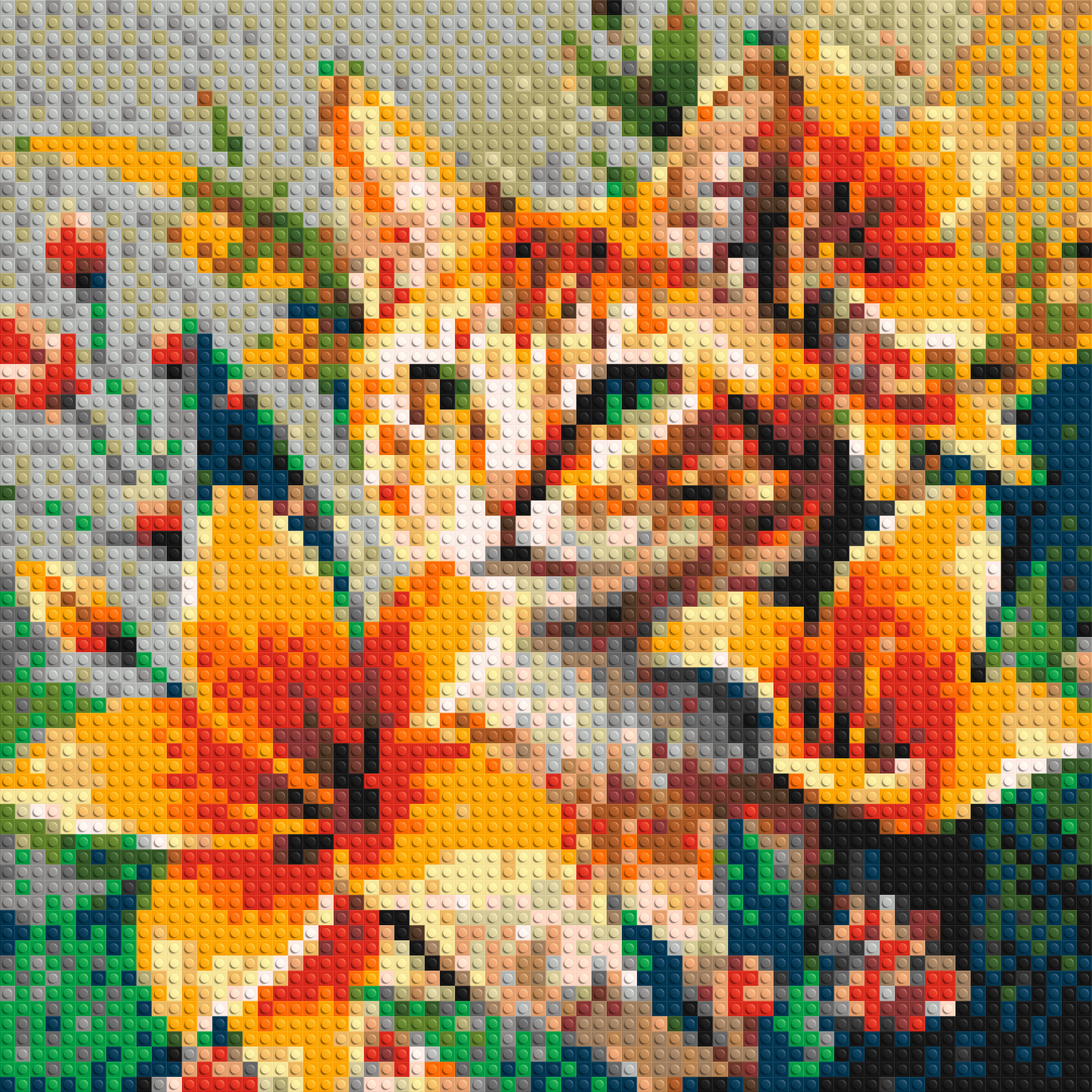 Ginger Tabby Cat with Orange Lilies and Pink Blossoms Illustration - Brick Art Mosaic Kit 3x3 large