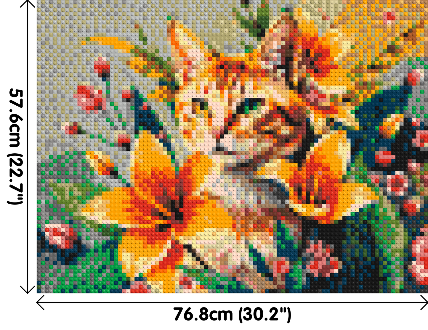 Ginger Tabby Cat with Orange Lilies and Pink Blossoms Illustration - Brick Art Mosaic Kit 4x3 large