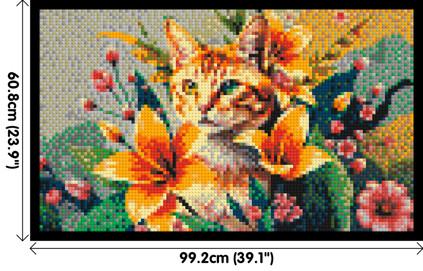 Ginger Tabby Cat with Orange Lilies and Pink Blossoms Illustration - Brick Art Mosaic Kit 5x3 large