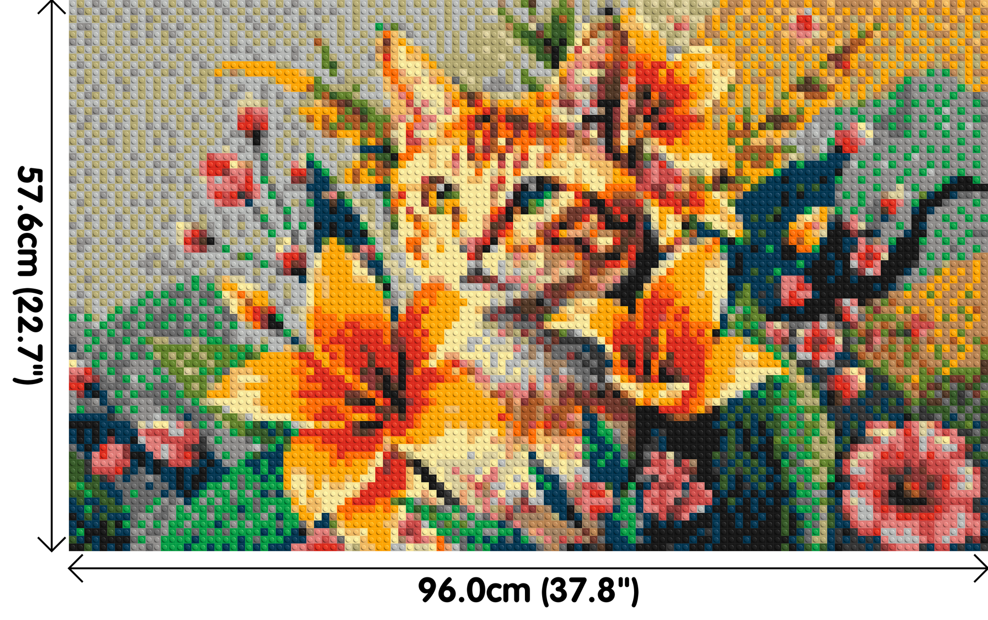 Ginger Tabby Cat with Orange Lilies and Pink Blossoms Illustration - Brick Art Mosaic Kit 5x3 dimensions