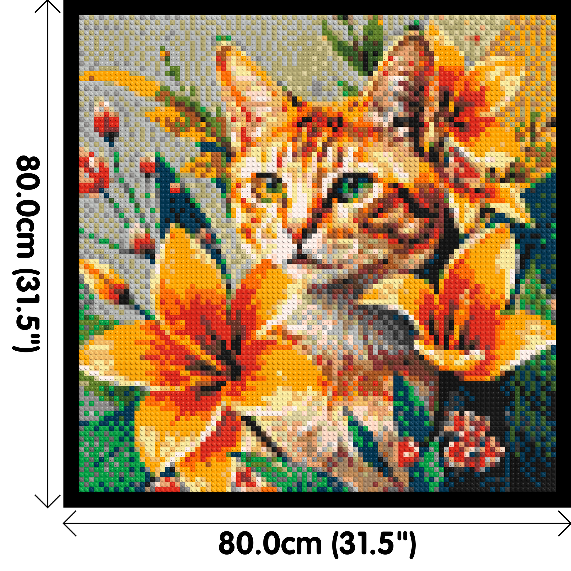 Ginger Tabby Cat with Orange Lilies and Pink Blossoms Illustration - Brick Art Mosaic Kit 4x4 dimensions with frame