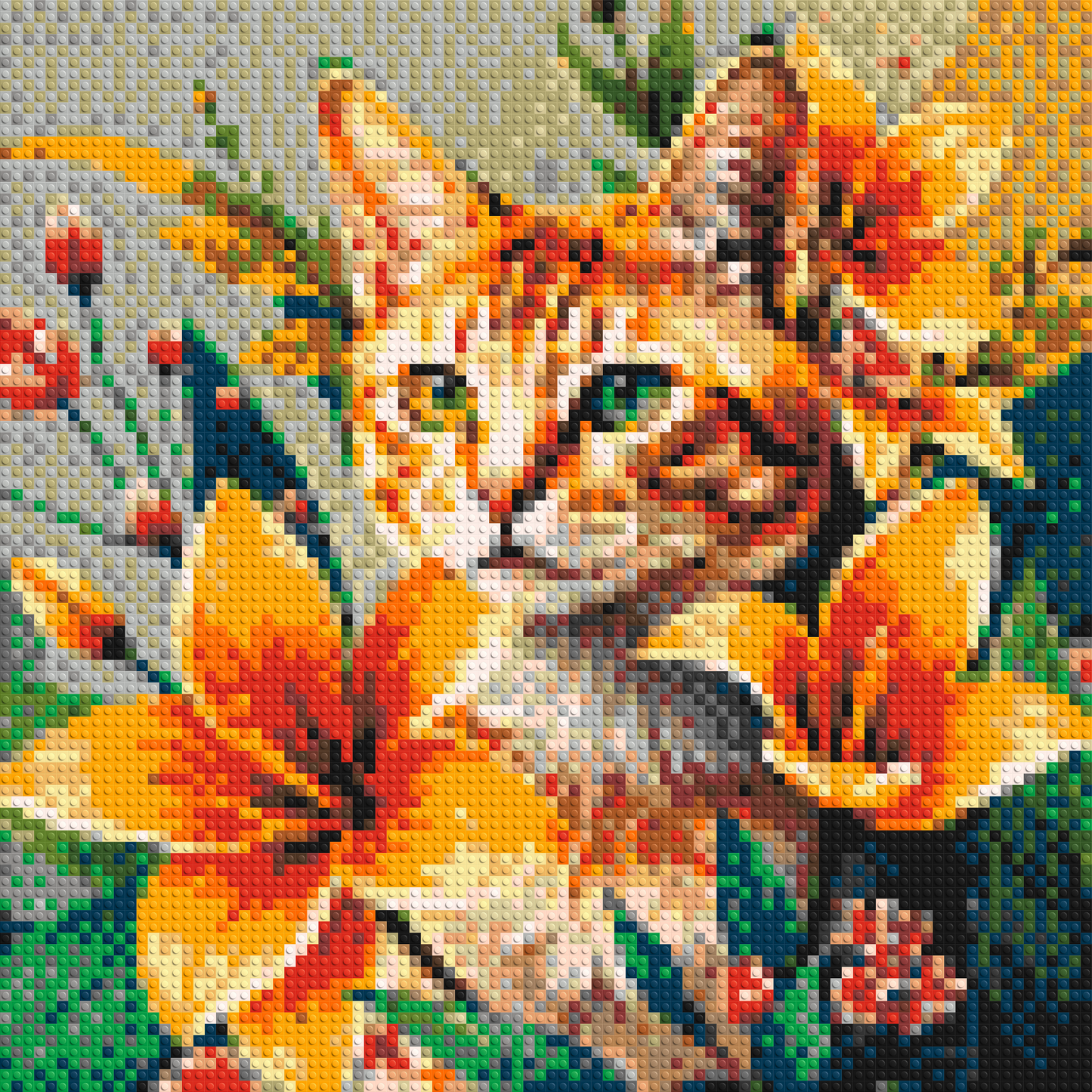 Ginger Tabby Cat with Orange Lilies and Pink Blossoms Illustration - Brick Art Mosaic Kit 4x4 large