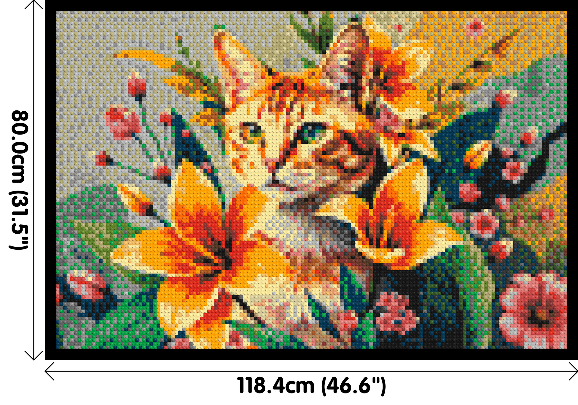 Ginger Tabby Cat with Orange Lilies and Pink Blossoms Illustration - Brick Art Mosaic Kit 6x4 dimensions with frame