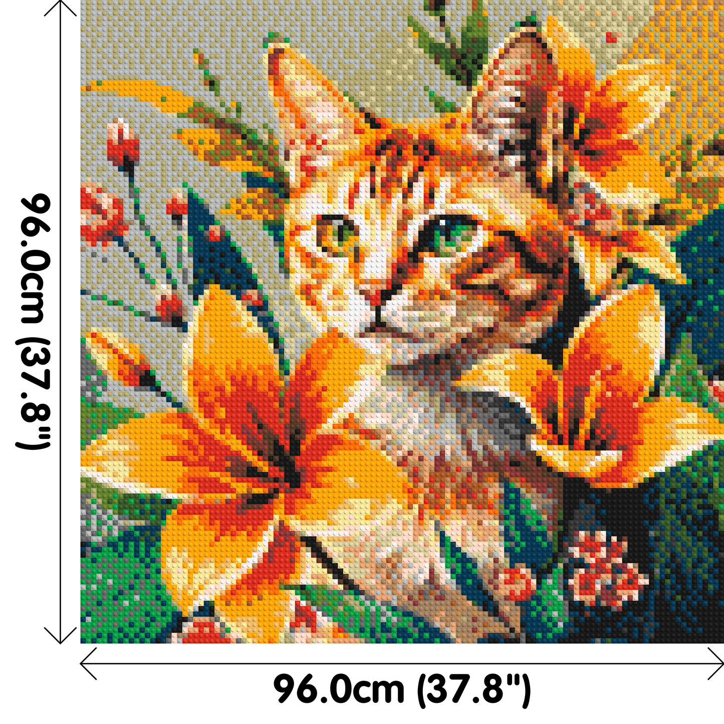 Ginger Tabby Cat with Orange Lilies and Pink Blossoms Illustration - Brick Art Mosaic Kit 5x5 large