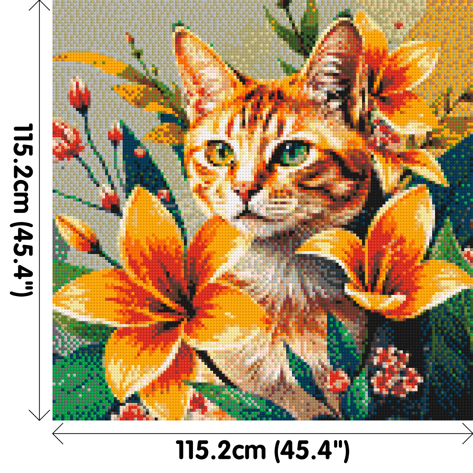 Ginger Tabby Cat with Orange Lilies and Pink Blossoms Illustration - Brick Art Mosaic Kit 6x6 dimensions