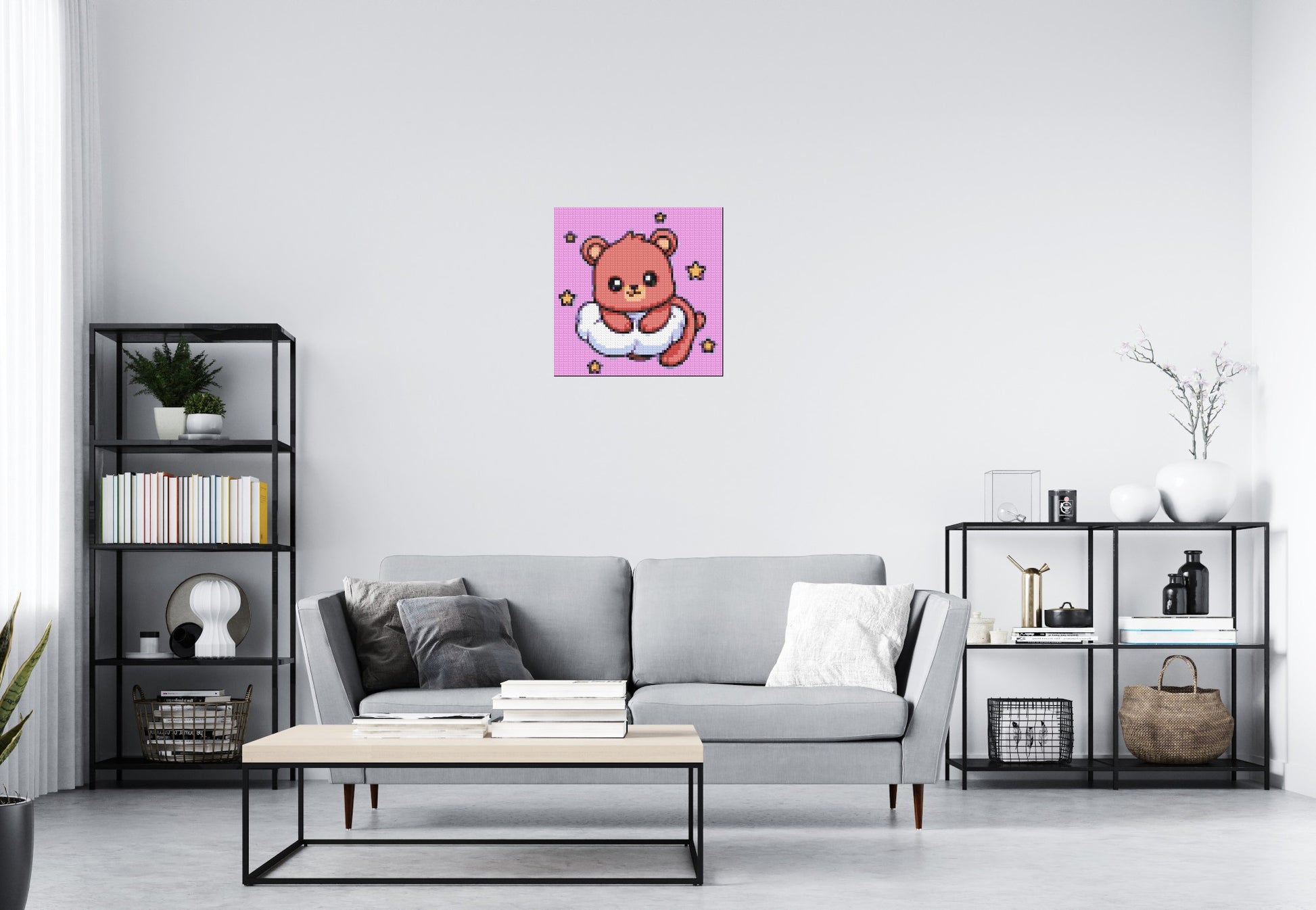 Cute Bear on Cloud with Stars Cartoon Art - Brick Art Mosaic Kit 3x3 scene