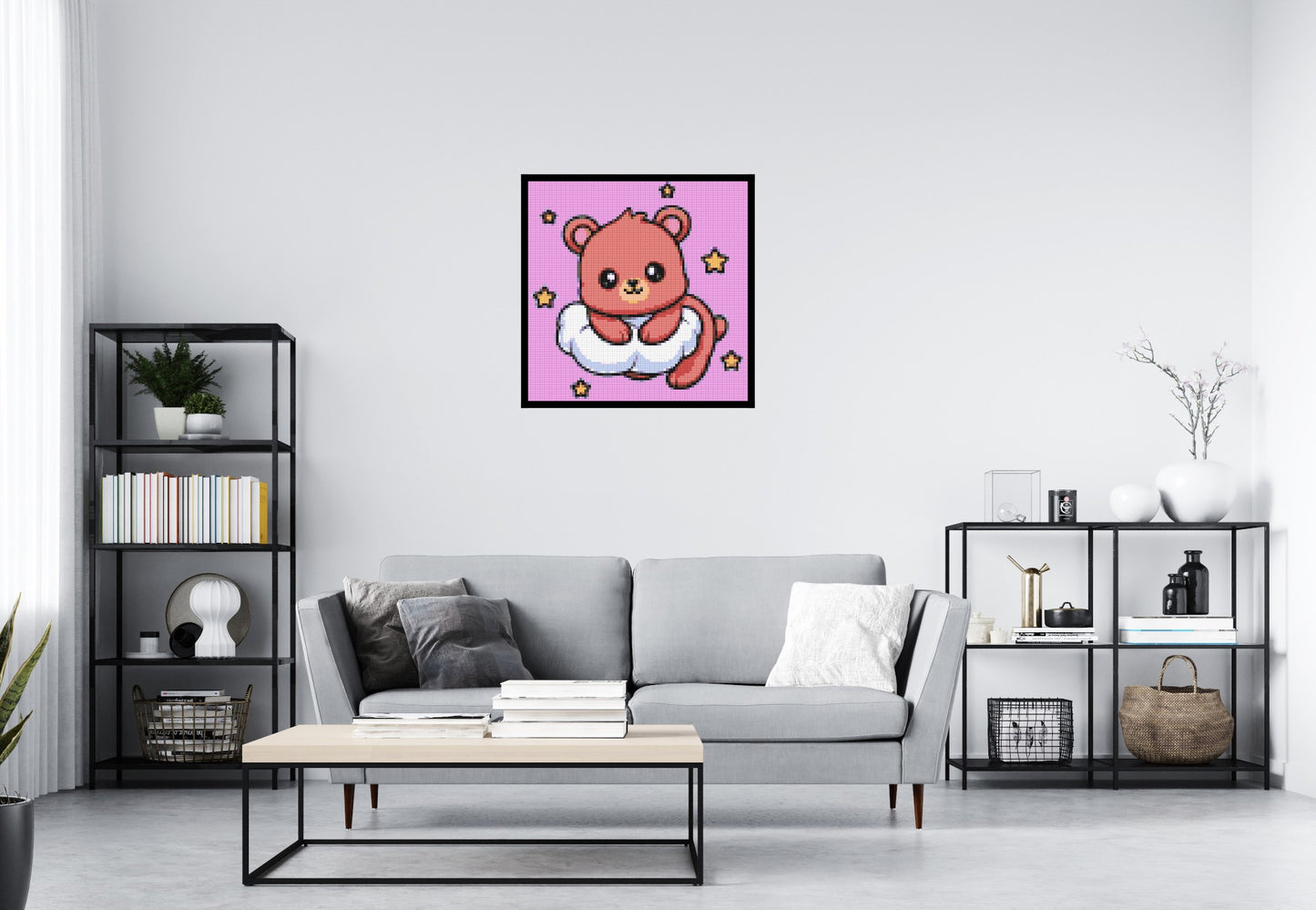 Cute Bear on Cloud with Stars Cartoon Art - Brick Art Mosaic Kit 4x4 large