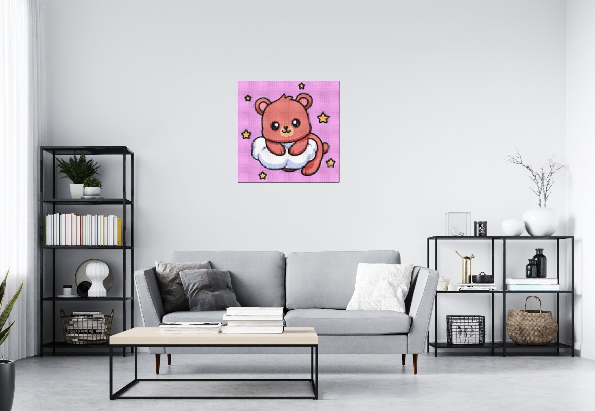 Cute Bear on Cloud with Stars Cartoon Art - Brick Art Mosaic Kit 4x4 scene