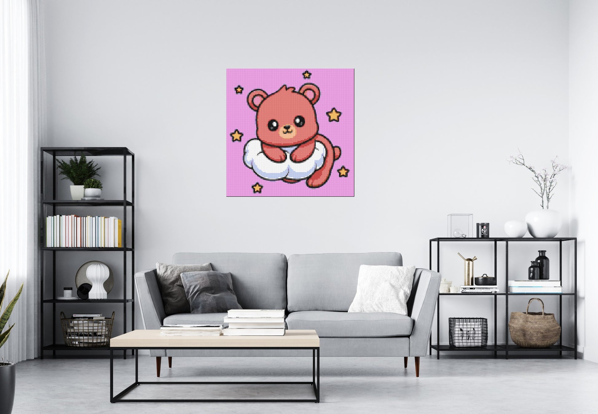 Cute Bear on Cloud with Stars Cartoon Art - Brick Art Mosaic Kit 5x5 scene