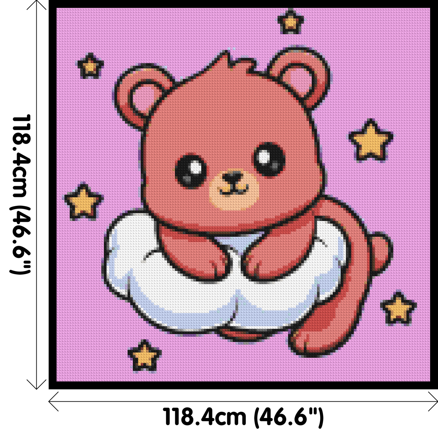 Cute Bear on Cloud with Stars Cartoon Art - Brick Art Mosaic Kit 6x6 large