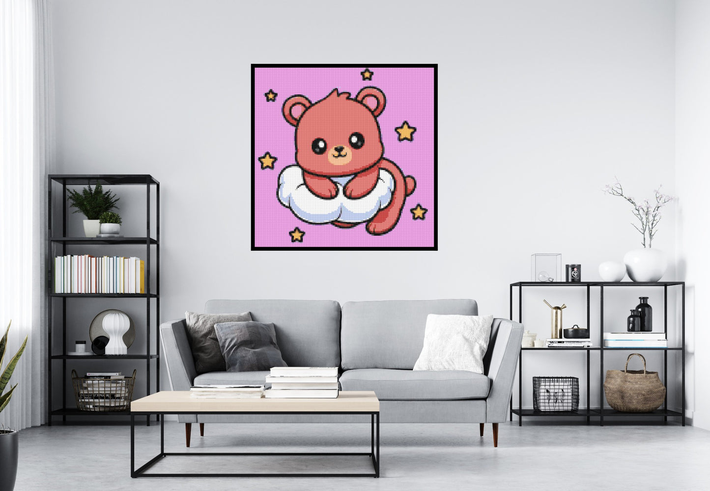 Cute Bear on Cloud with Stars Cartoon Art - Brick Art Mosaic Kit 6x6 large