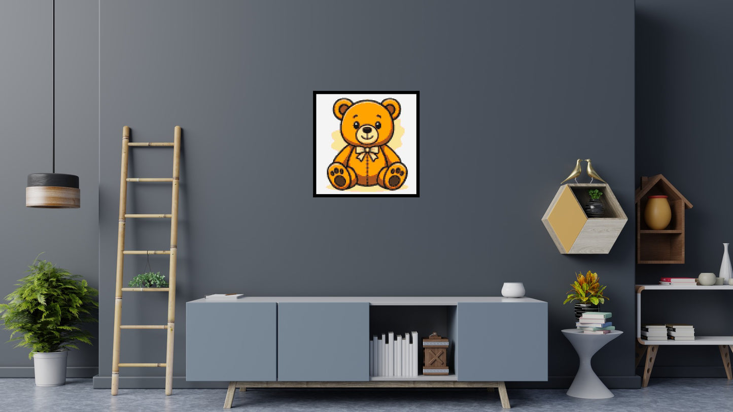 Classic Sitting Teddy Bear with Bow Tie Cartoon Art - Brick Art Mosaic Kit 4x4 large