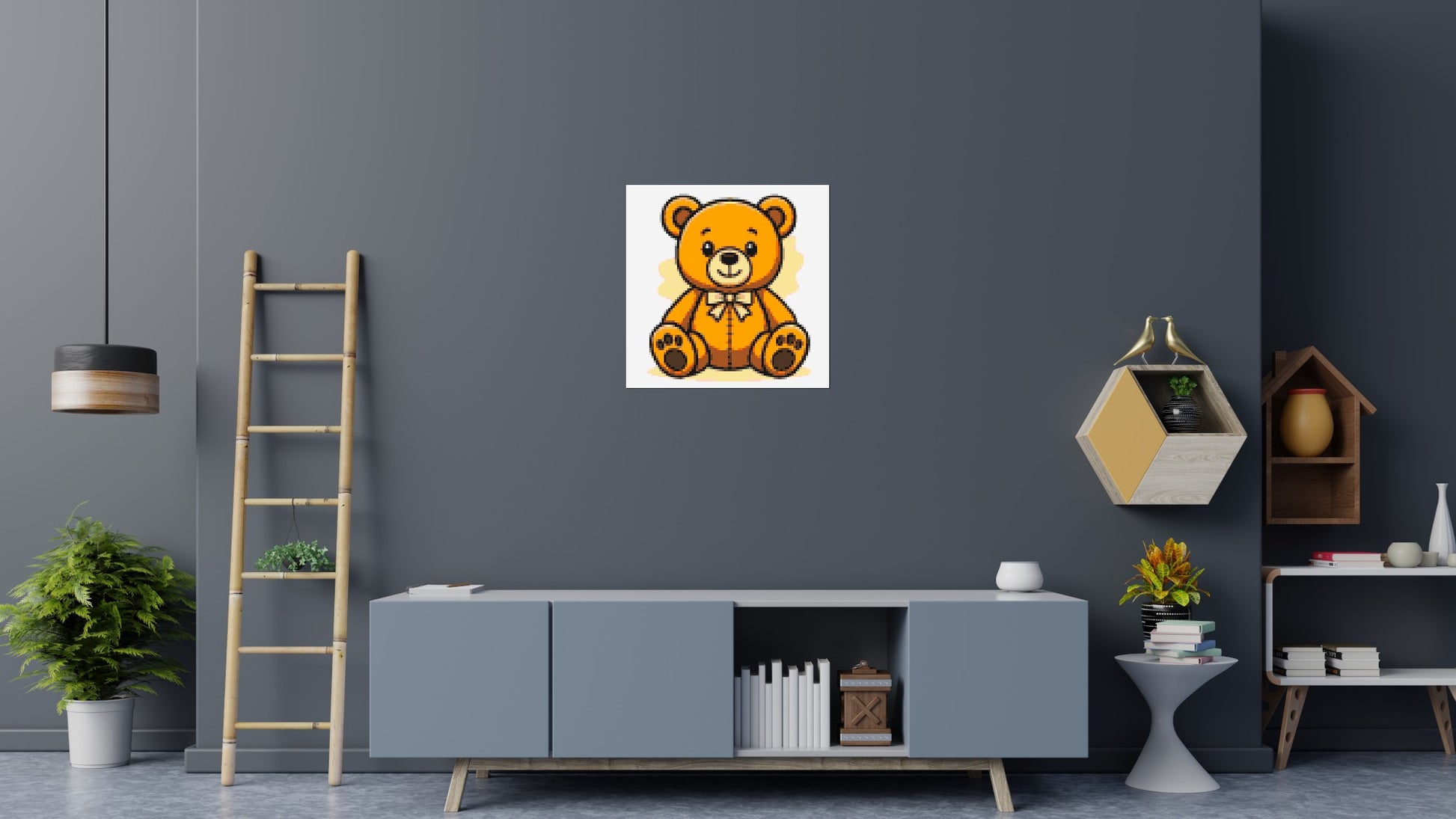 Classic Sitting Teddy Bear with Bow Tie Cartoon Art - Brick Art Mosaic Kit 4x4 scene