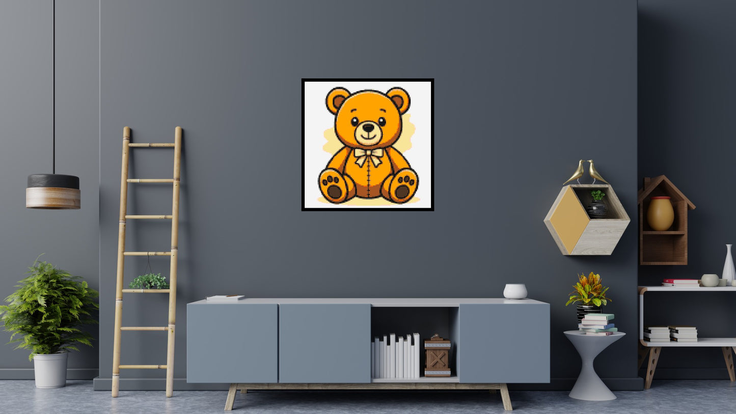 Classic Sitting Teddy Bear with Bow Tie Cartoon Art - Brick Art Mosaic Kit 5x5 large