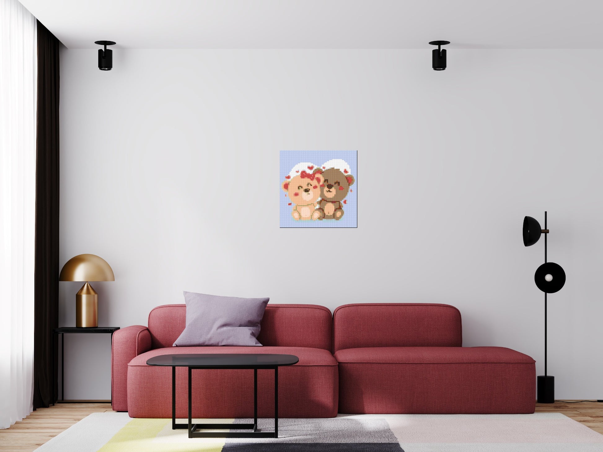 Cute Teddy Bear Couple Kawaii Vector Art - Brick Art Mosaic Kit 3x3 scene