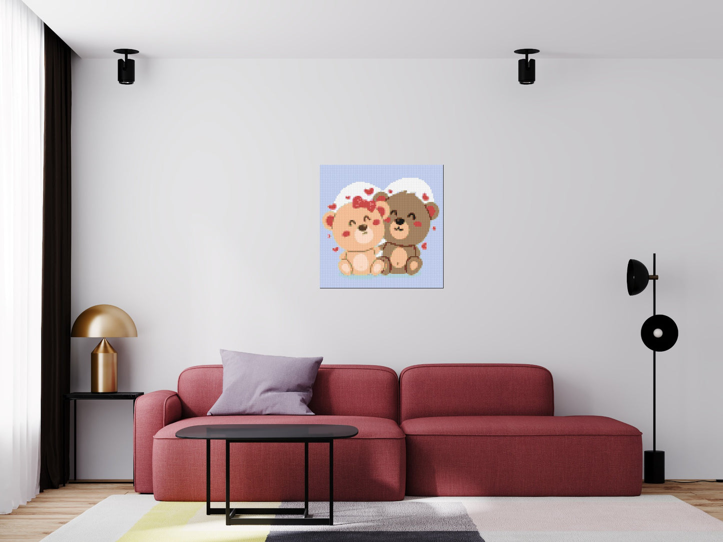Cute Teddy Bear Couple Kawaii Vector Art - Brick Art Mosaic Kit 4x4 large