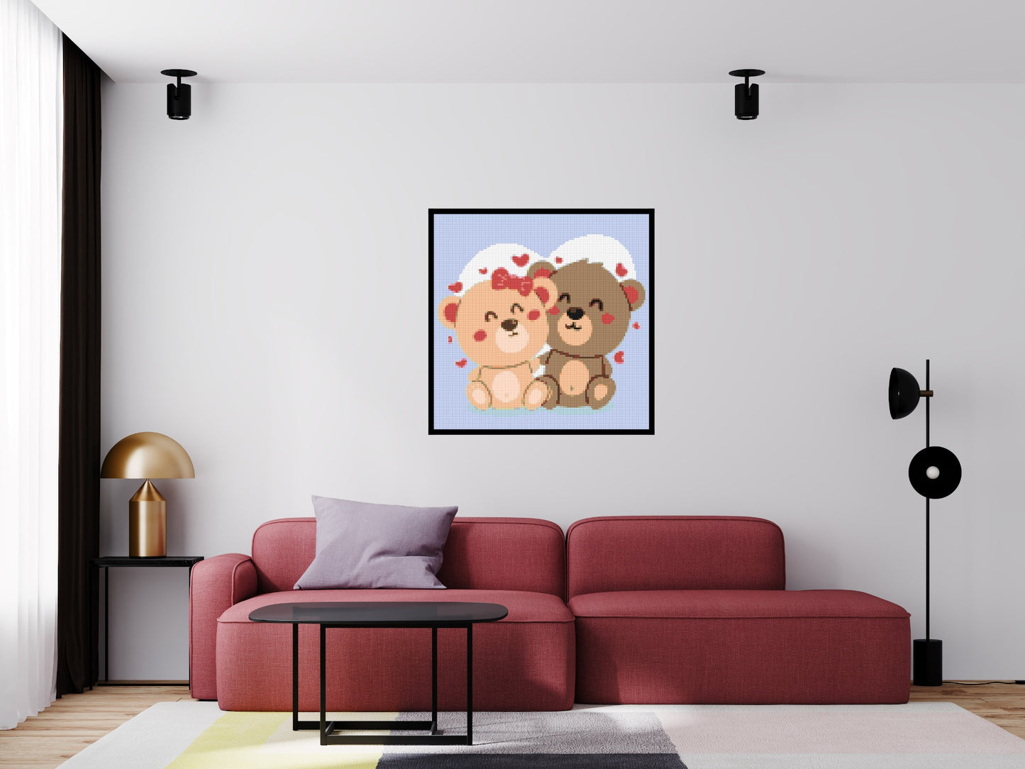 Cute Teddy Bear Couple Kawaii Vector Art - Brick Art Mosaic Kit 5x5 large