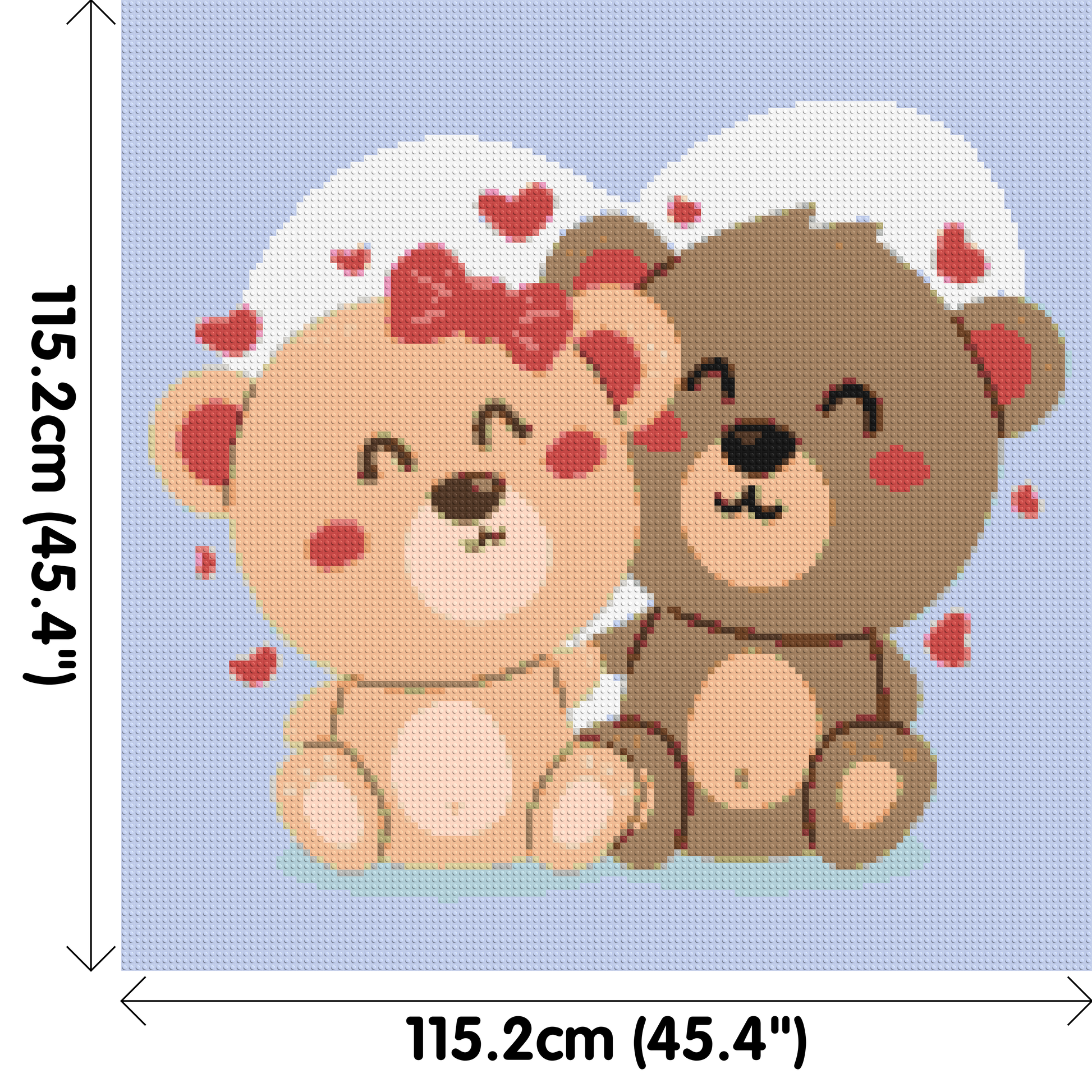 Cute Teddy Bear Couple Kawaii Vector Art - Brick Art Mosaic Kit 6x6 dimensions