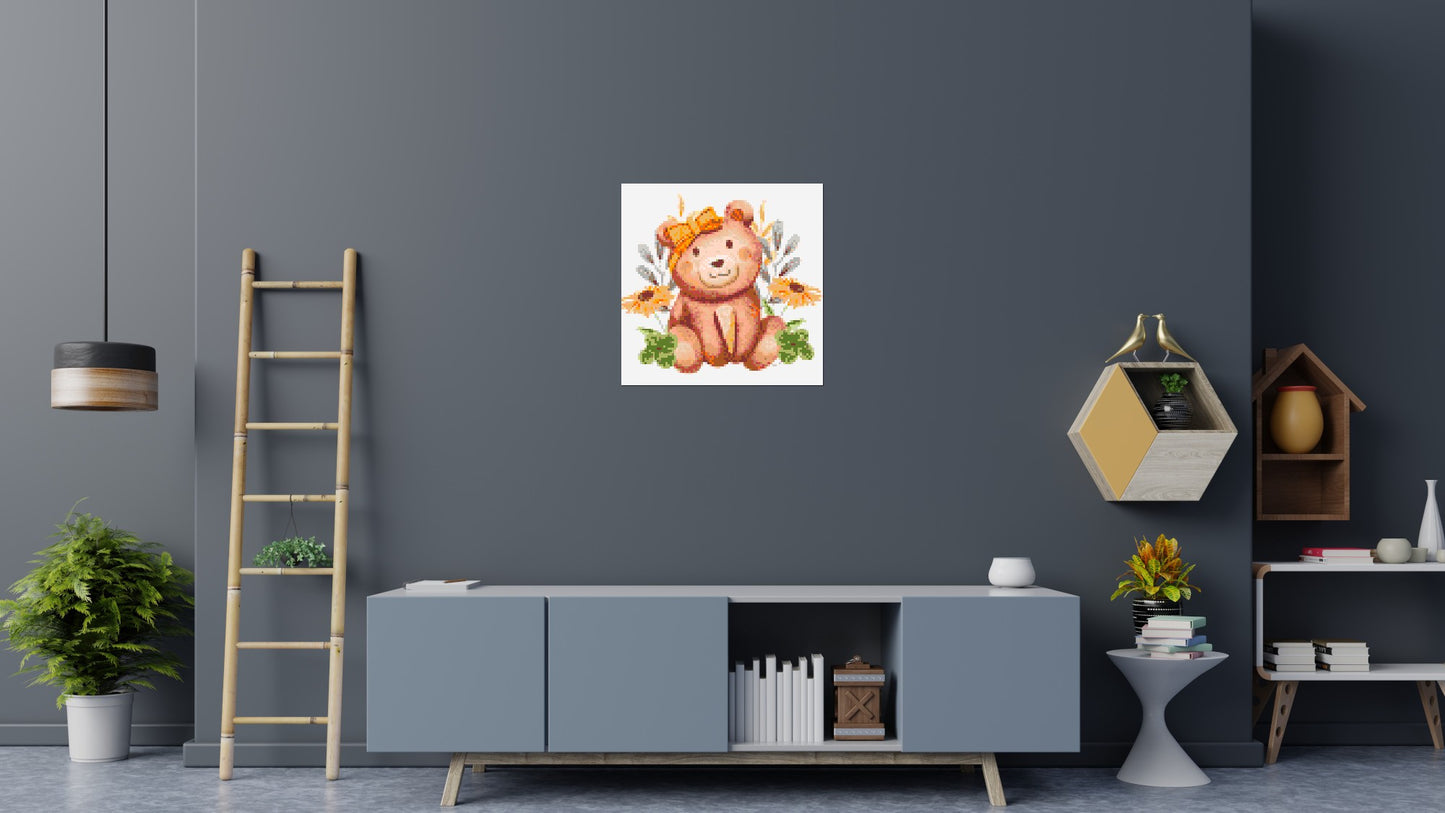 Teddy Bear with Yellow Bow and Flowers Watercolor Art - Brick Art Mosaic Kit 4x4 large